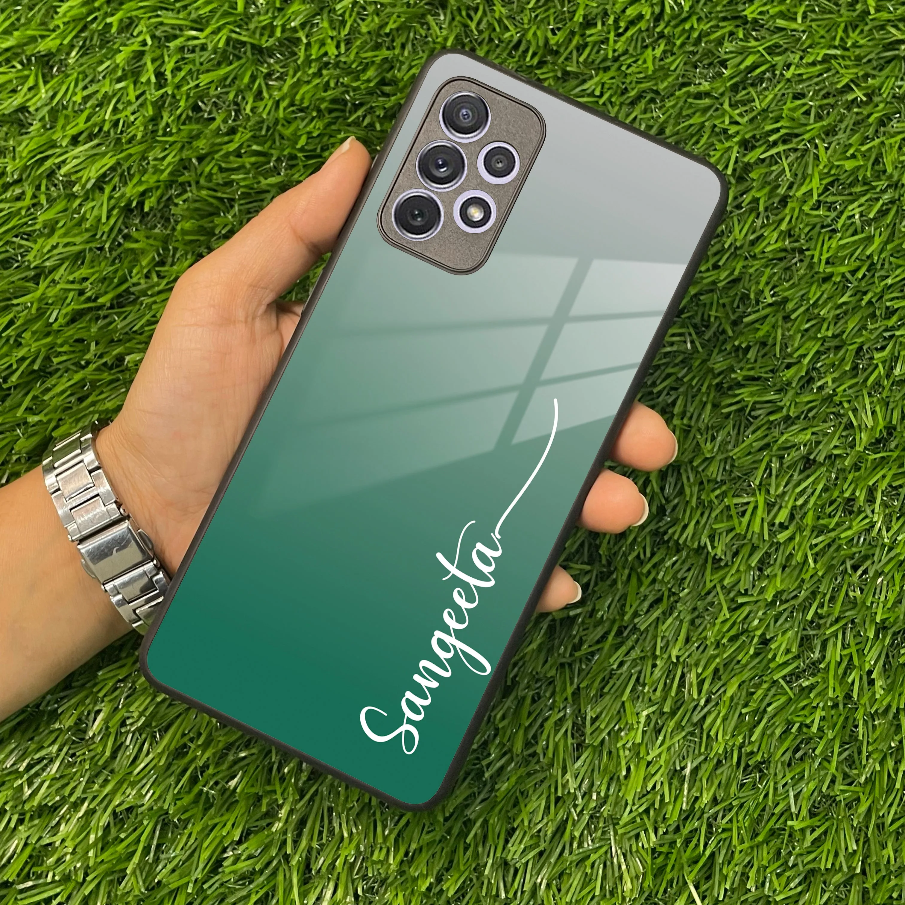 Customize Name Gradient Glass Case Cover Green For Samsung