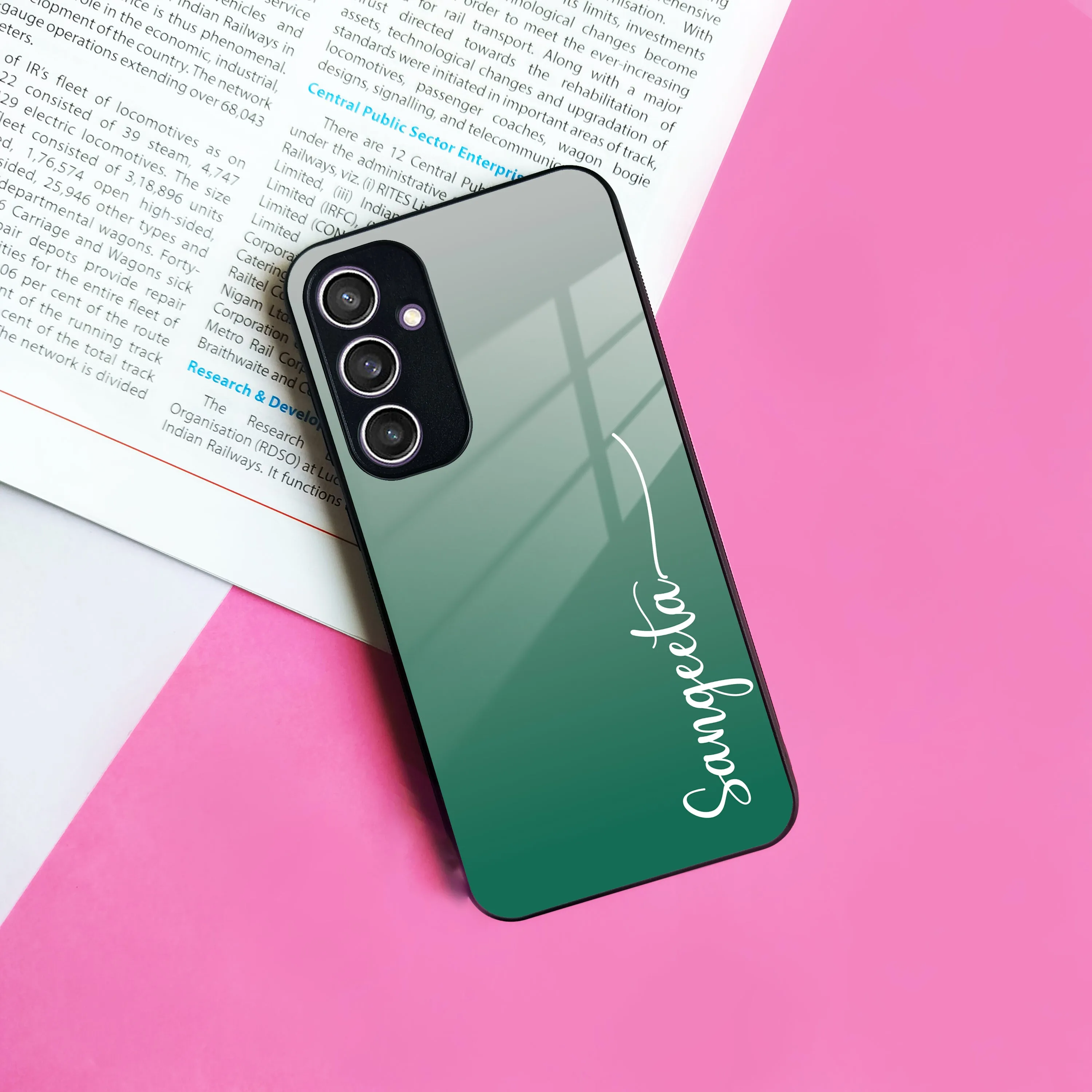 Customize Name Gradient Glass Case Cover Green For Samsung