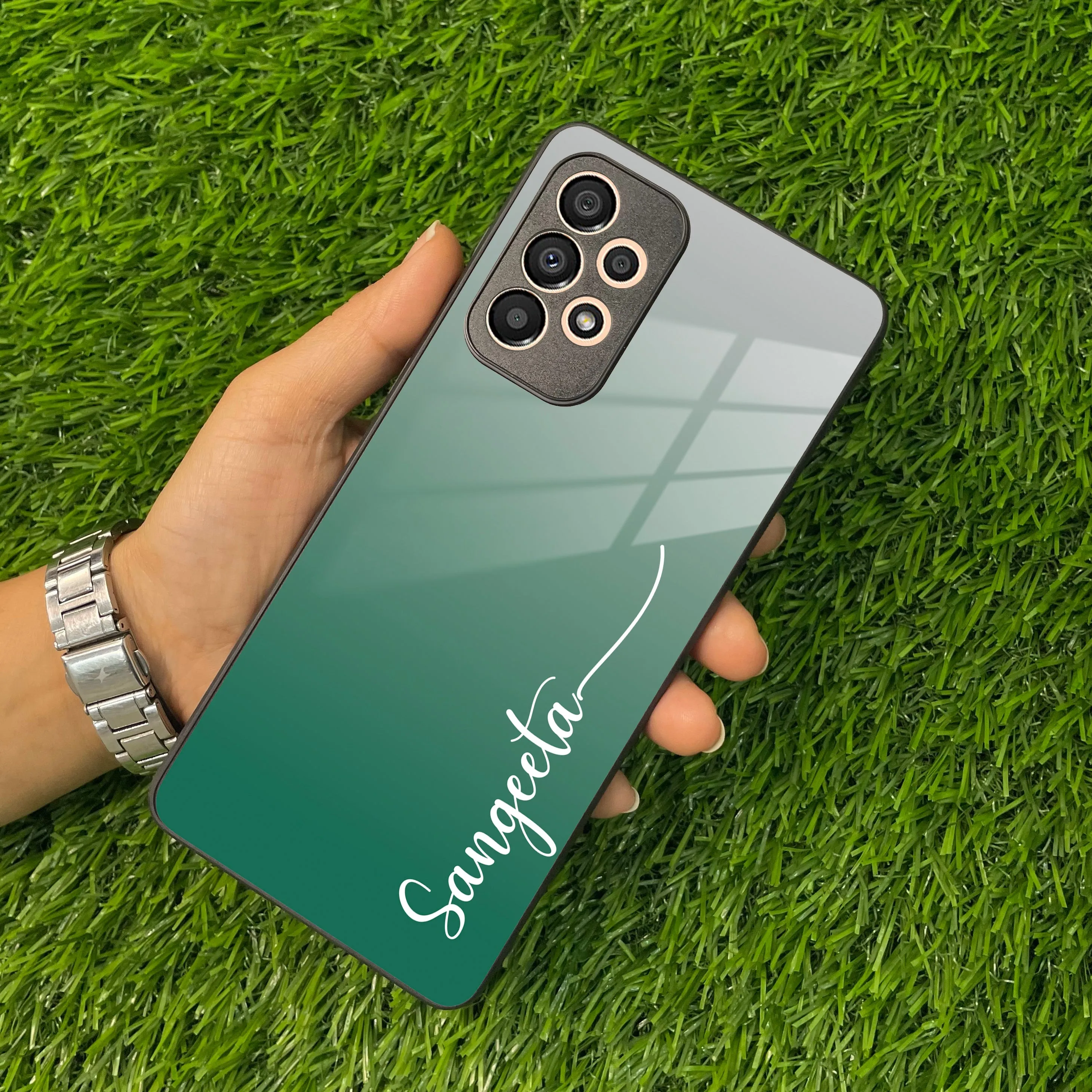 Customize Name Gradient Glass Case Cover Green For Samsung
