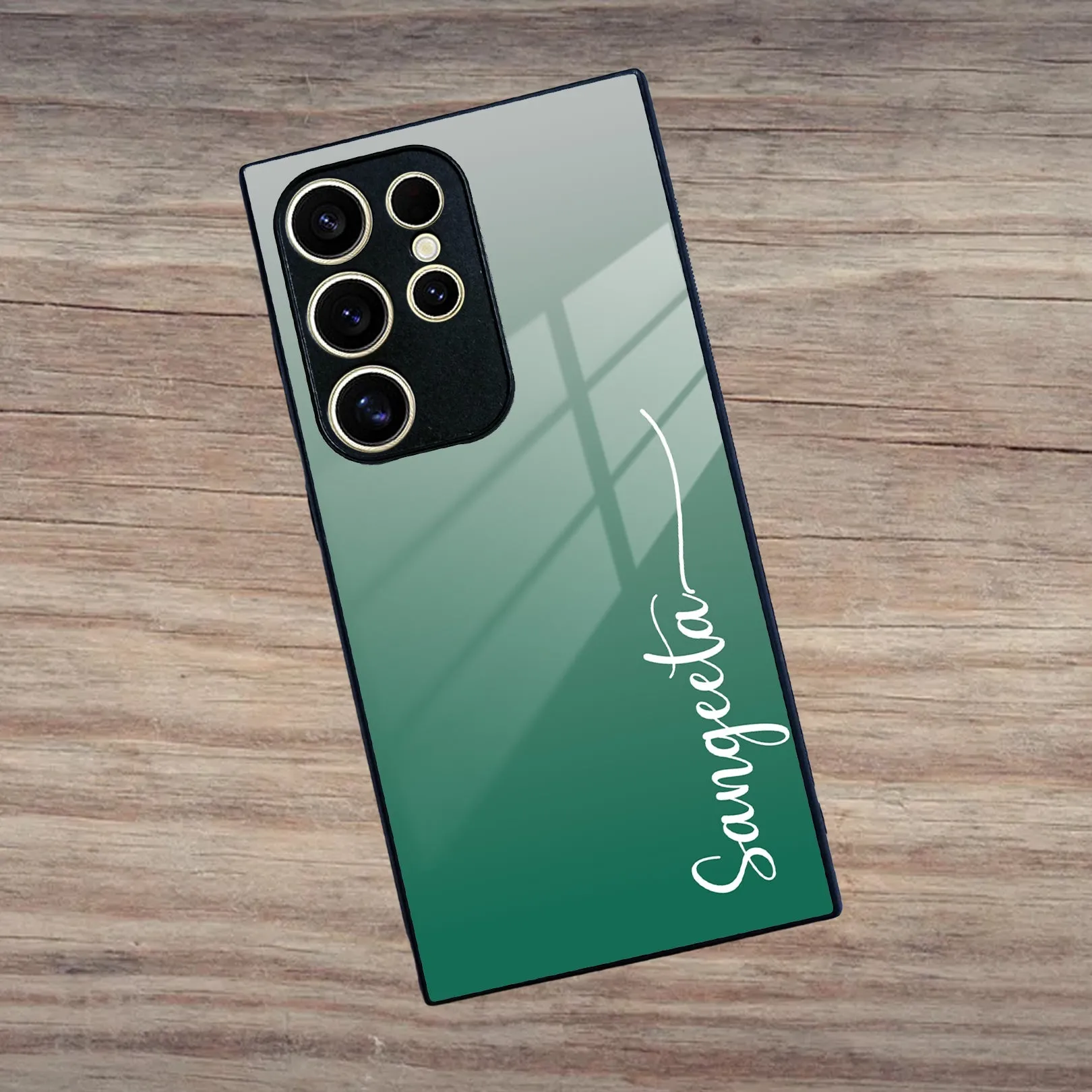 Customize Name Gradient Glass Case Cover Green For Samsung