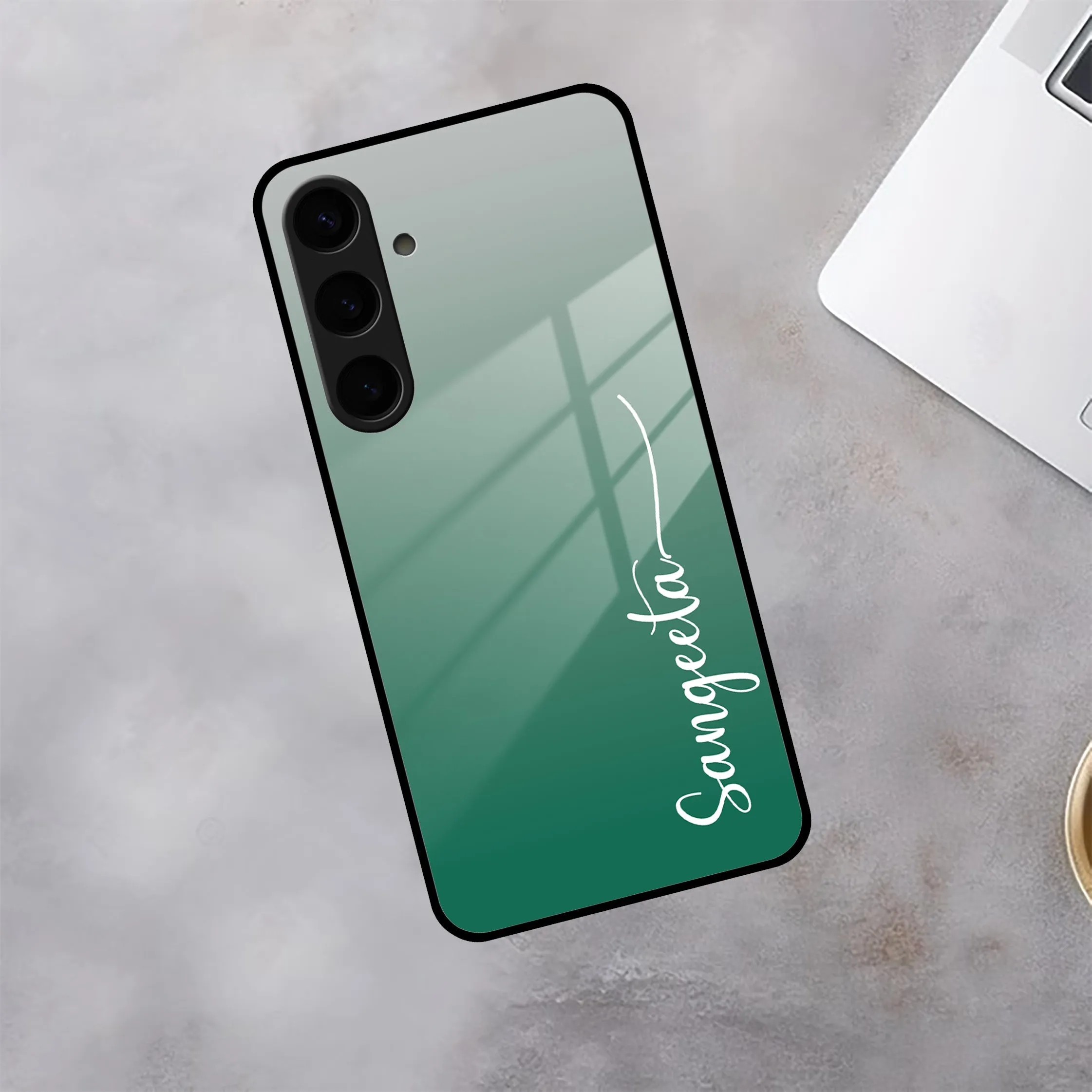 Customize Name Gradient Glass Case Cover Green For Samsung