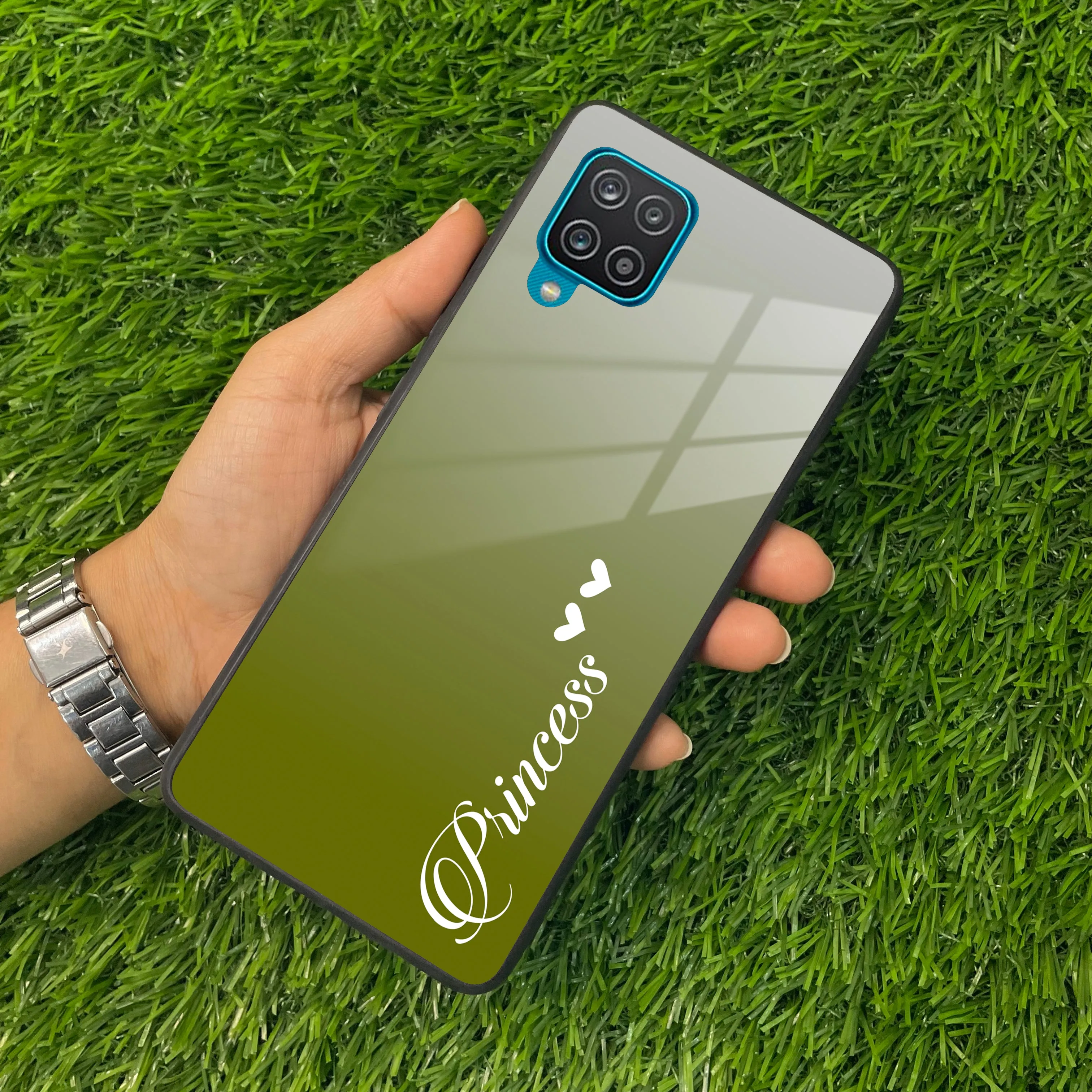 Customize Name Gradient Glass Case Cover Green For Samsung