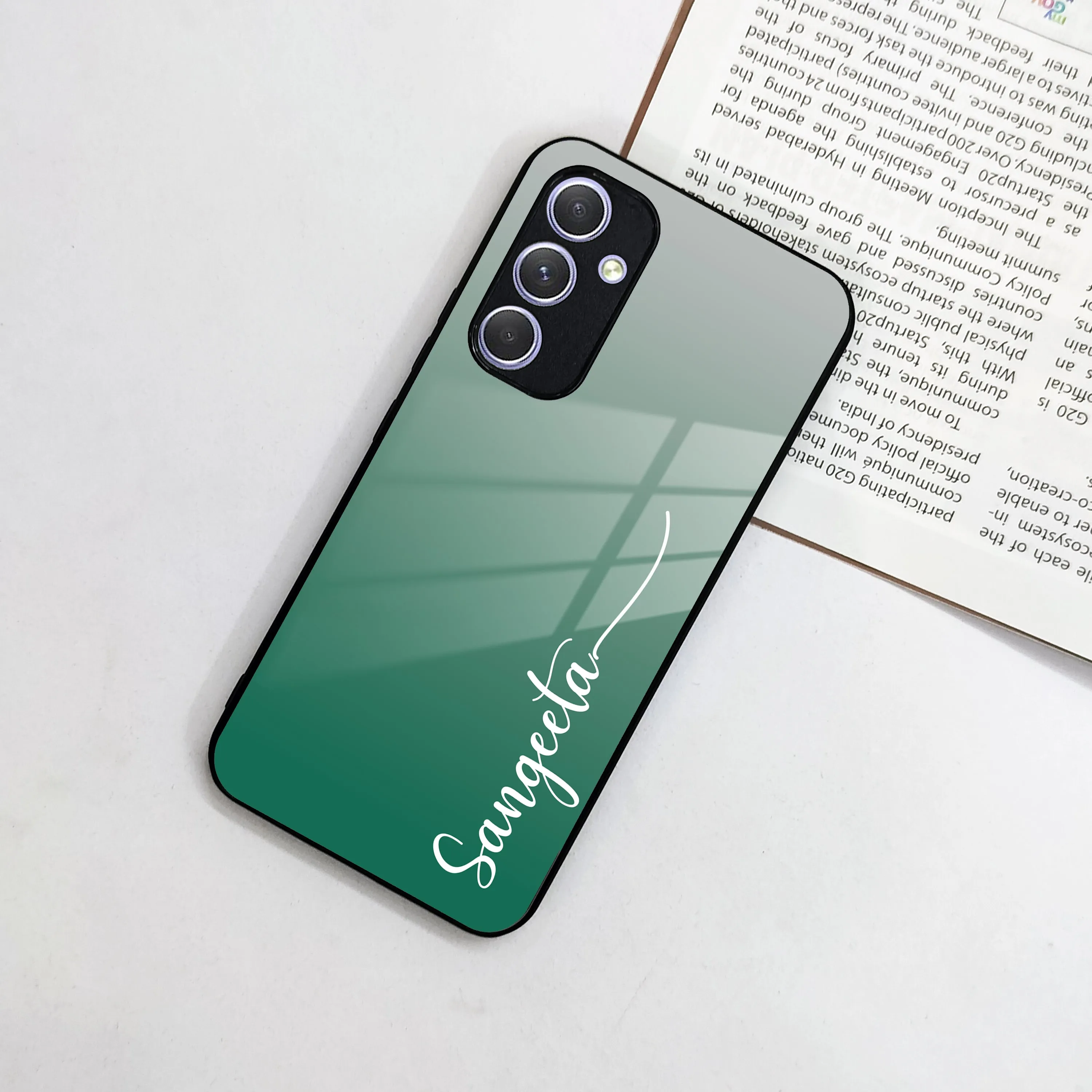 Customize Name Gradient Glass Case Cover Green For Samsung