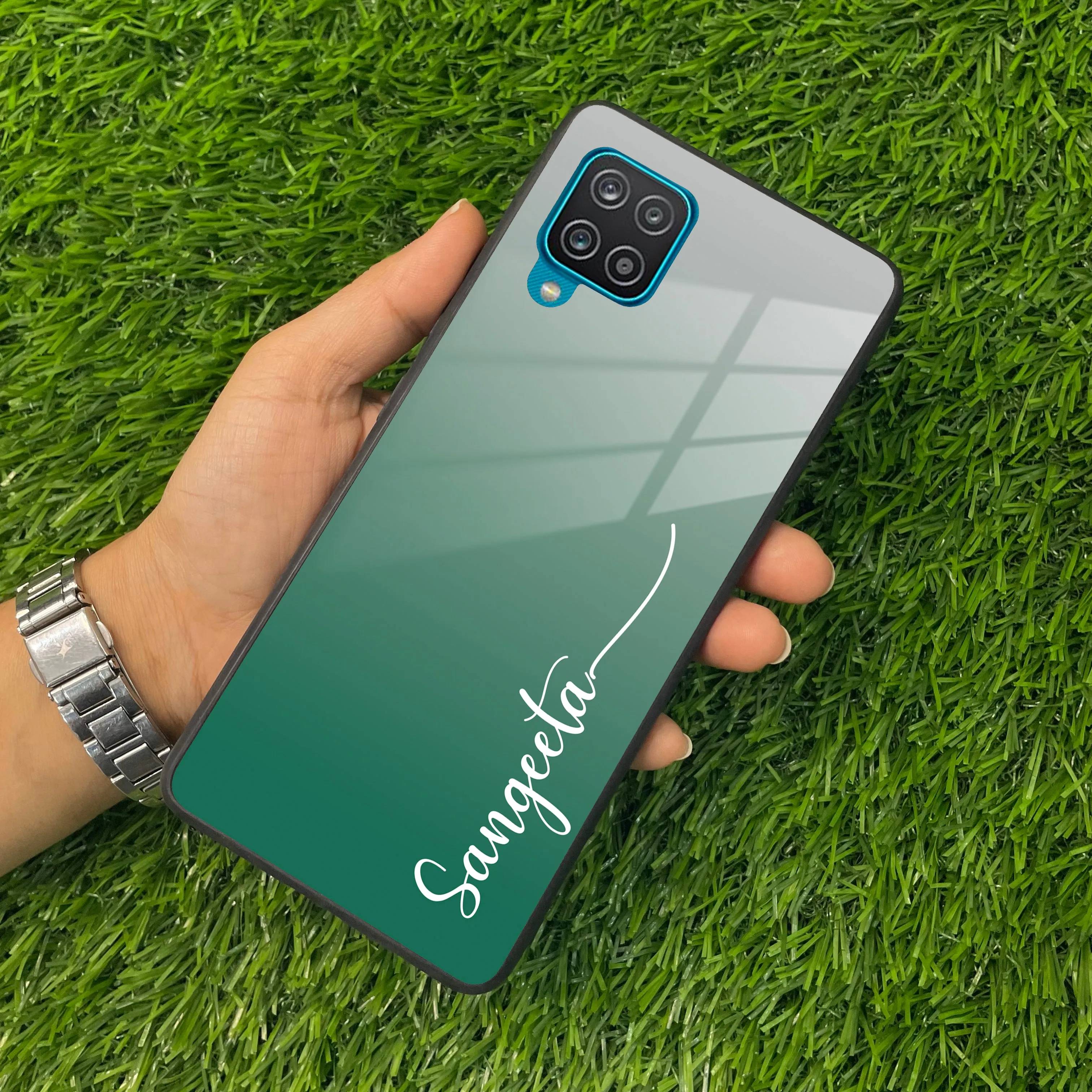 Customize Name Gradient Glass Case Cover Green For Samsung