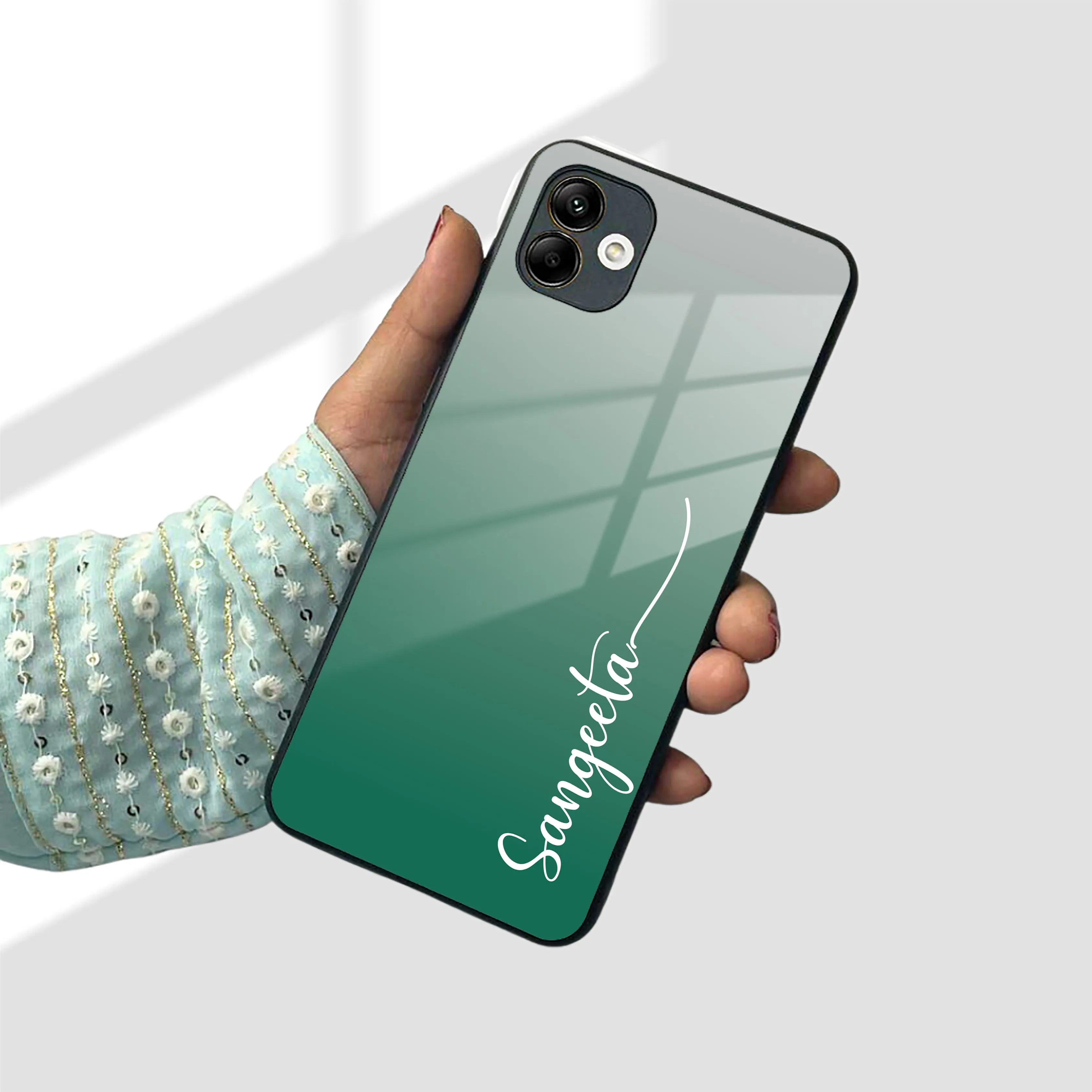 Customize Name Gradient Glass Case Cover Green For Samsung