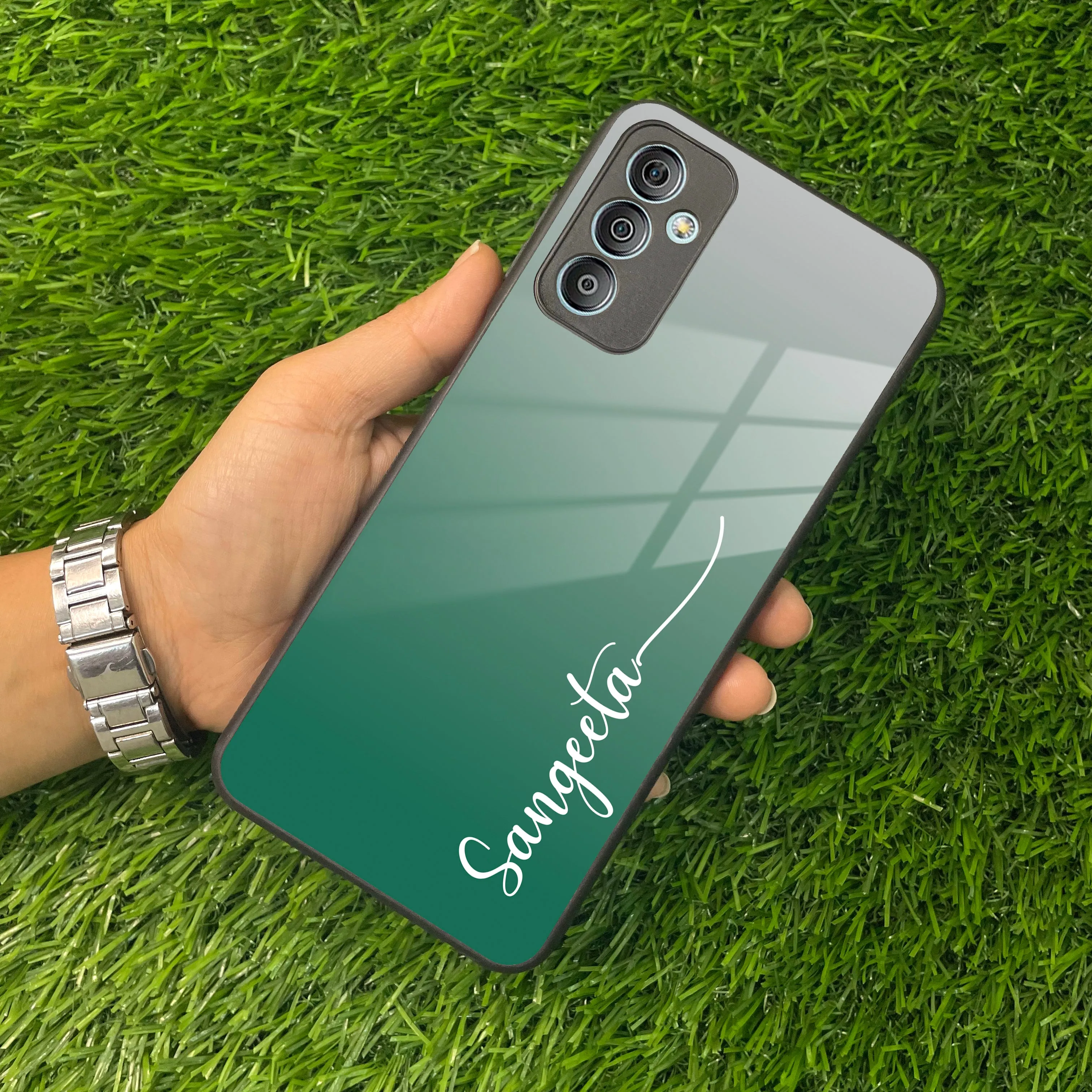 Customize Name Gradient Glass Case Cover Green For Samsung