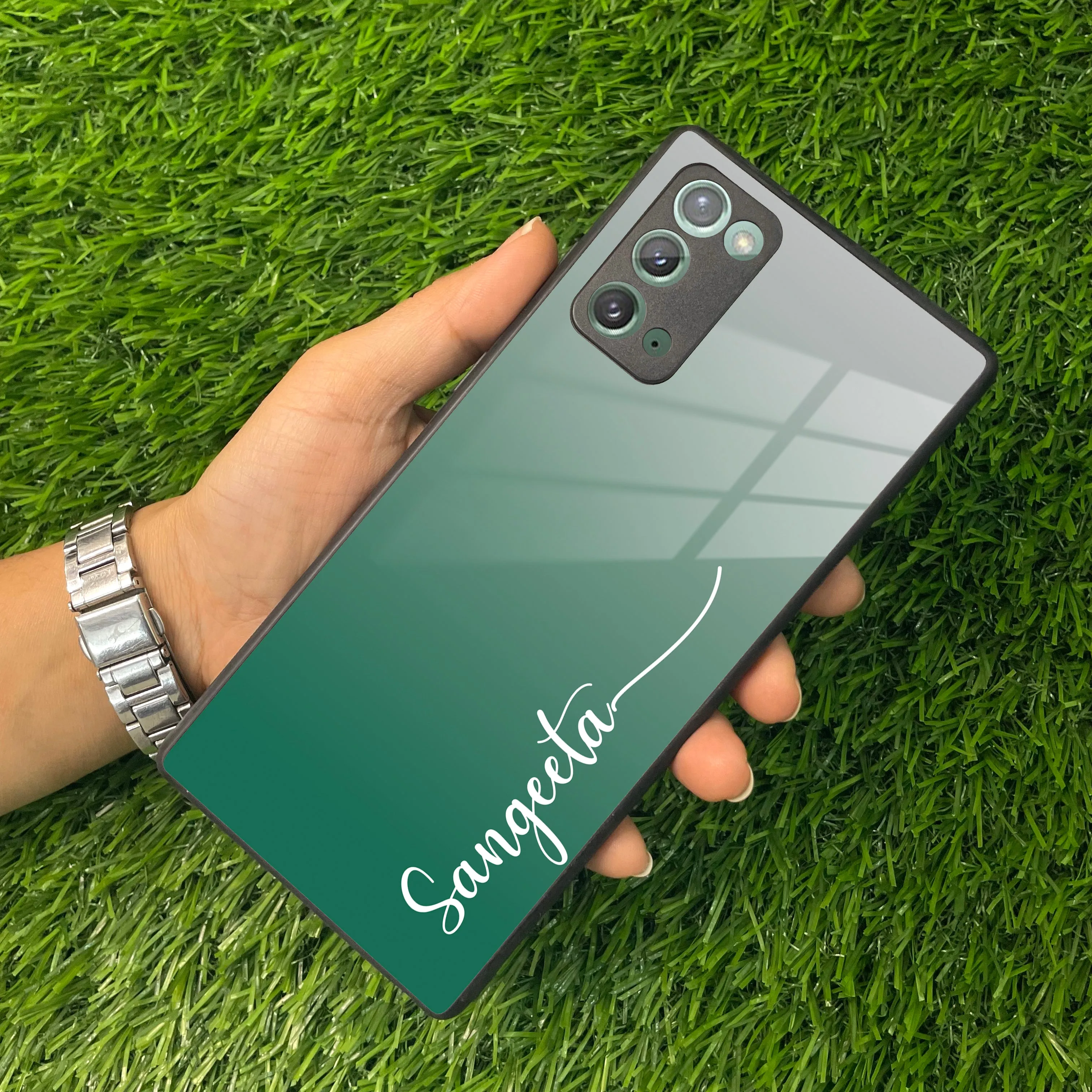 Customize Name Gradient Glass Case Cover Green For Samsung