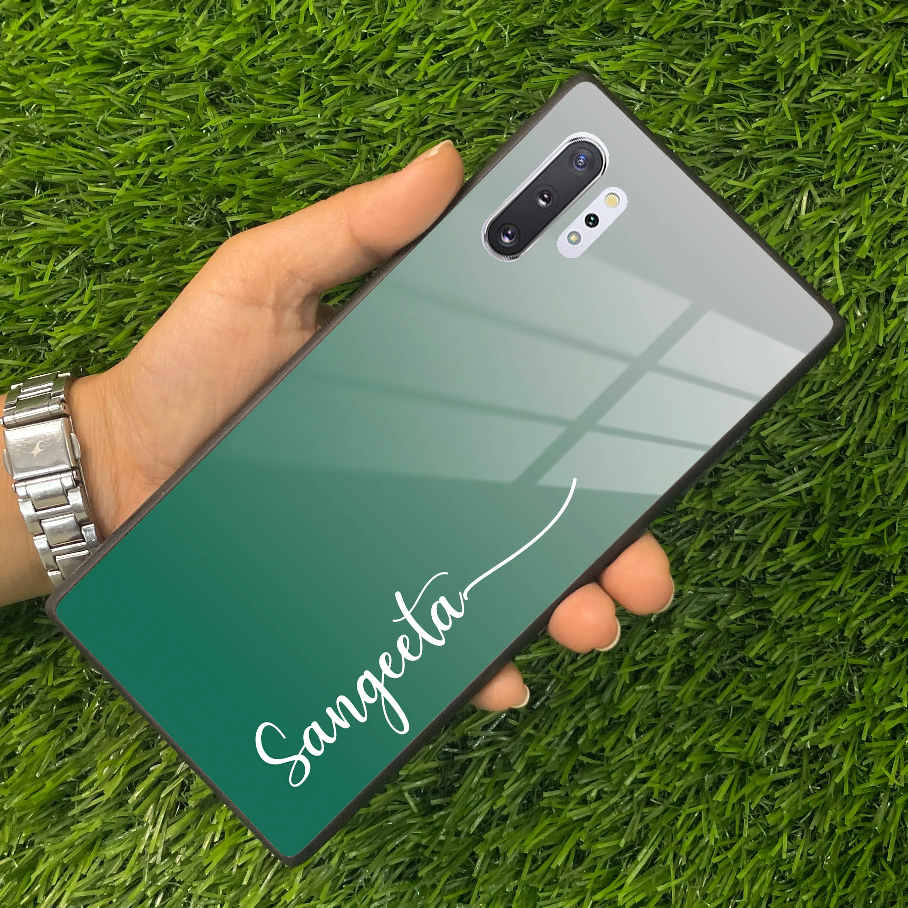 Customize Name Gradient Glass Case Cover Green For Samsung
