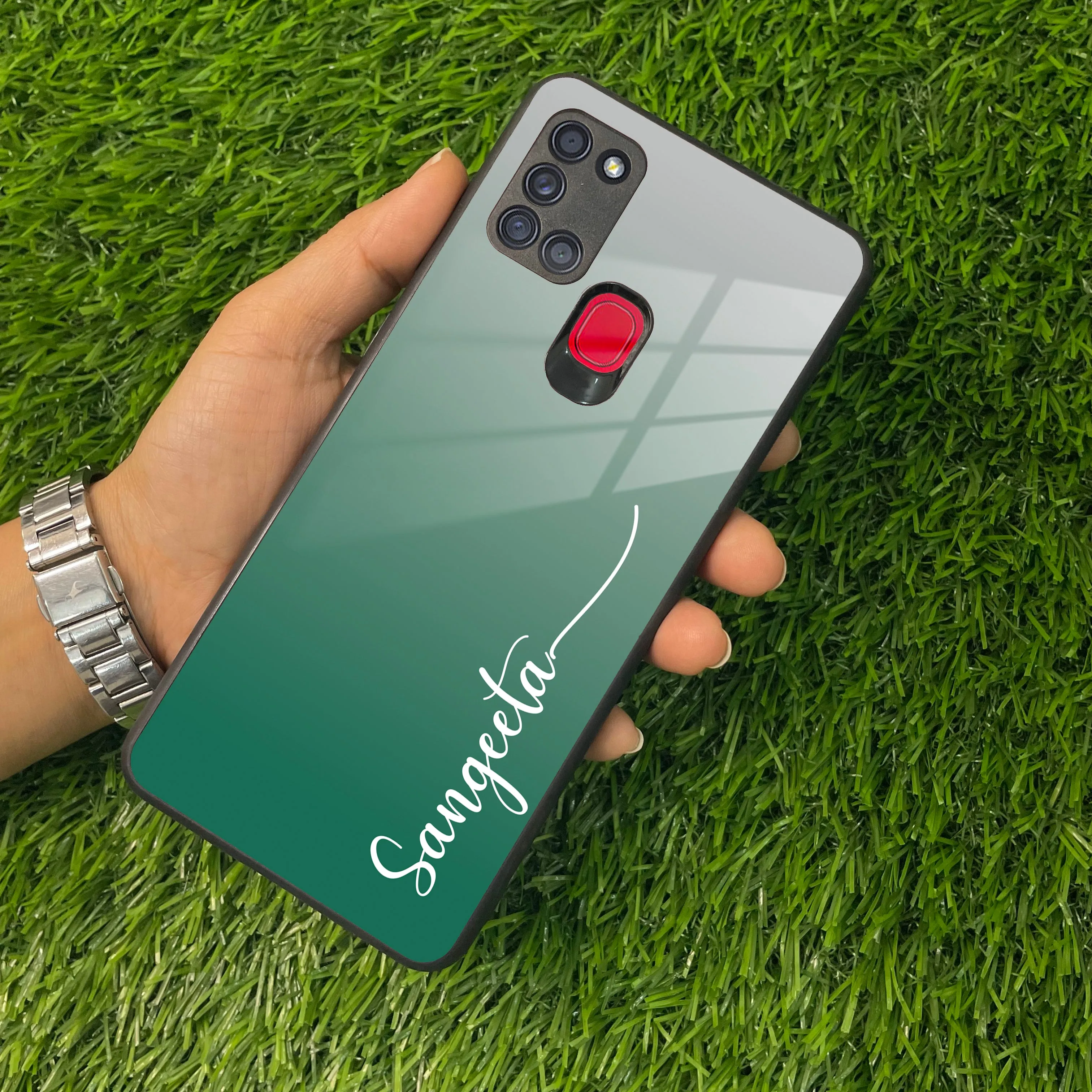 Customize Name Gradient Glass Case Cover Green For Samsung