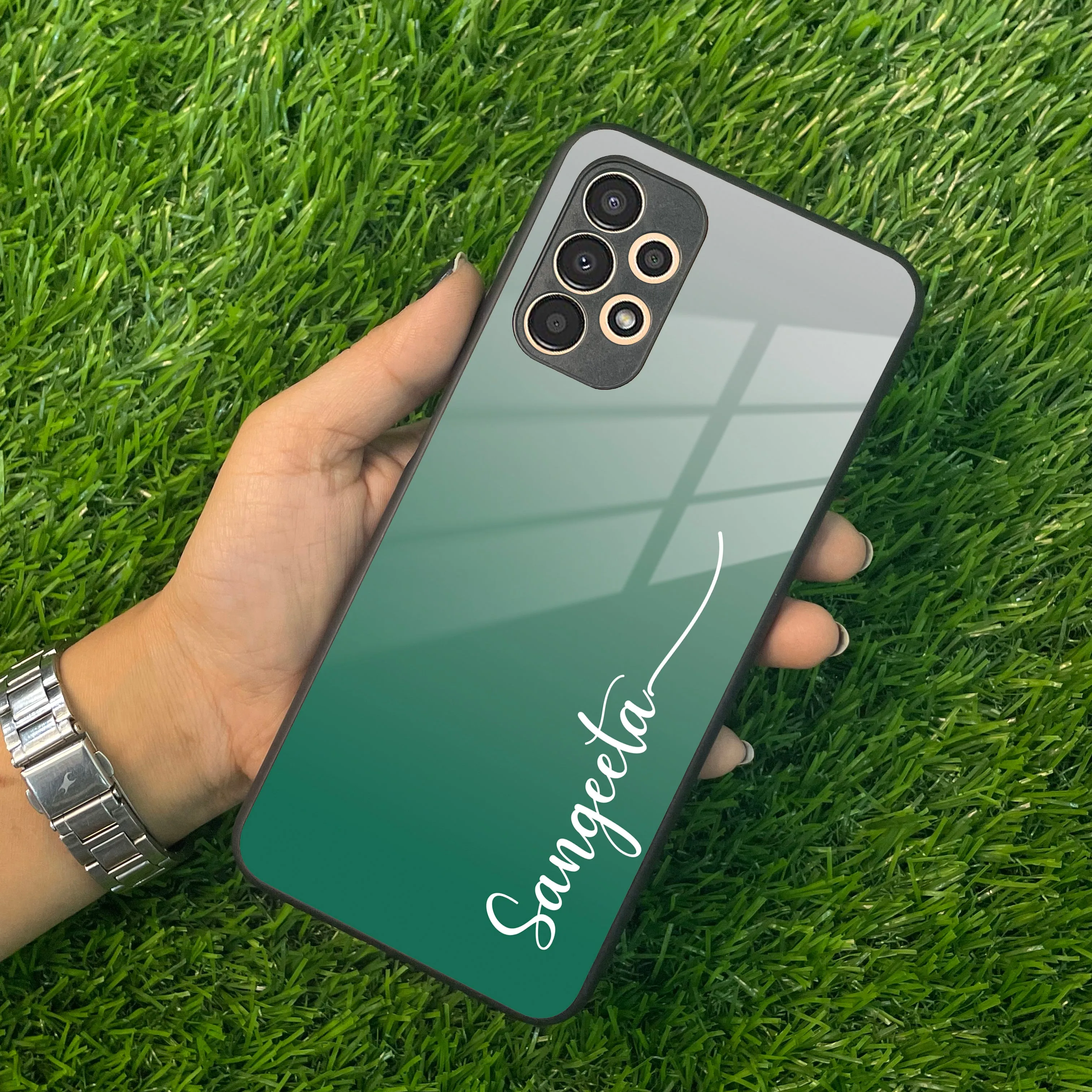 Customize Name Gradient Glass Case Cover Green For Samsung