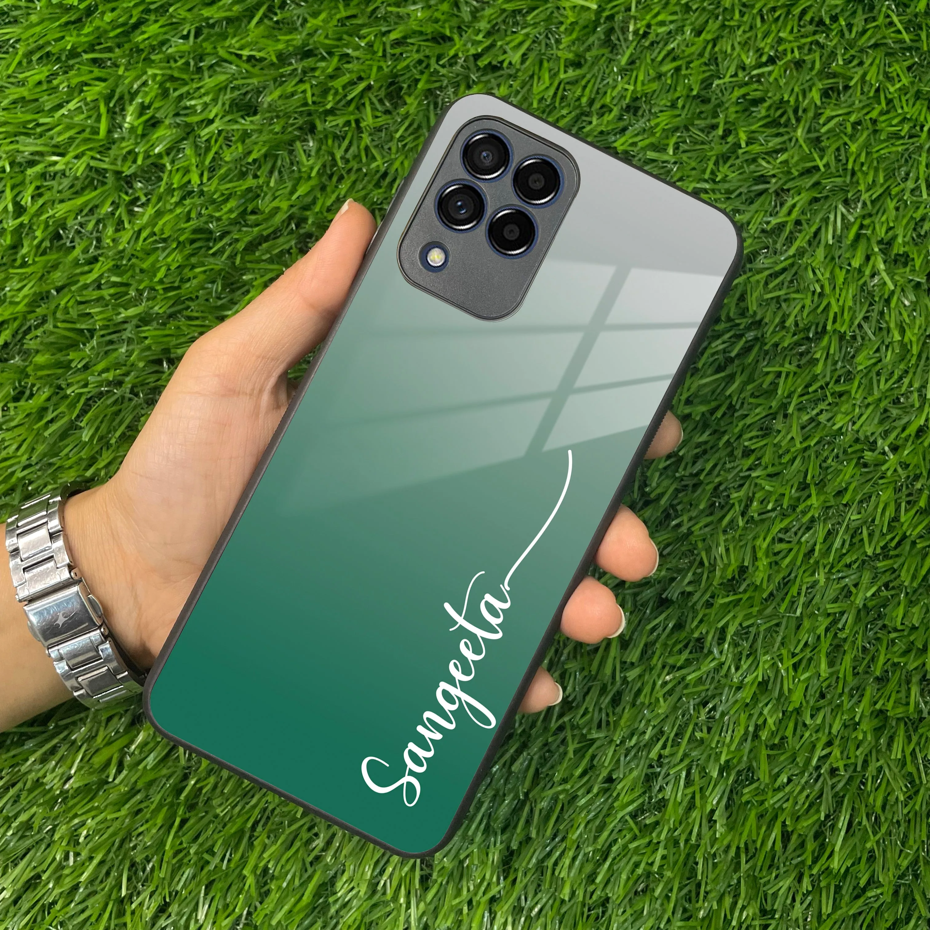 Customize Name Gradient Glass Case Cover Green For Samsung
