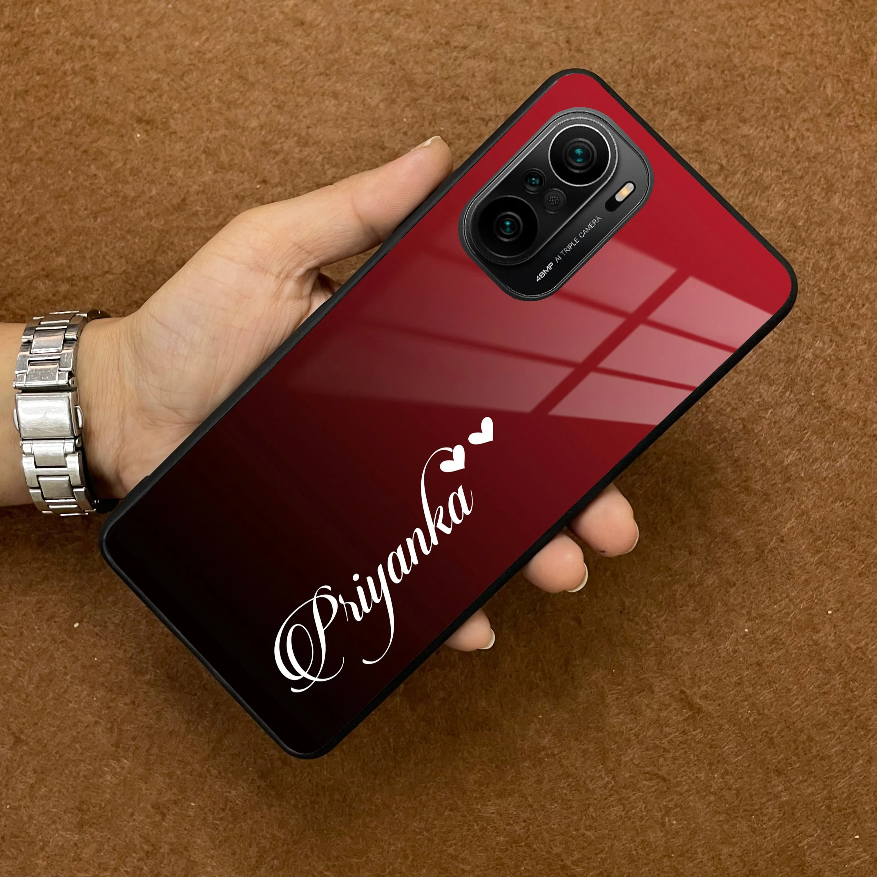 Customize Name Gradient Glass Case Cover Red Wine For Redmi/Xiaomi