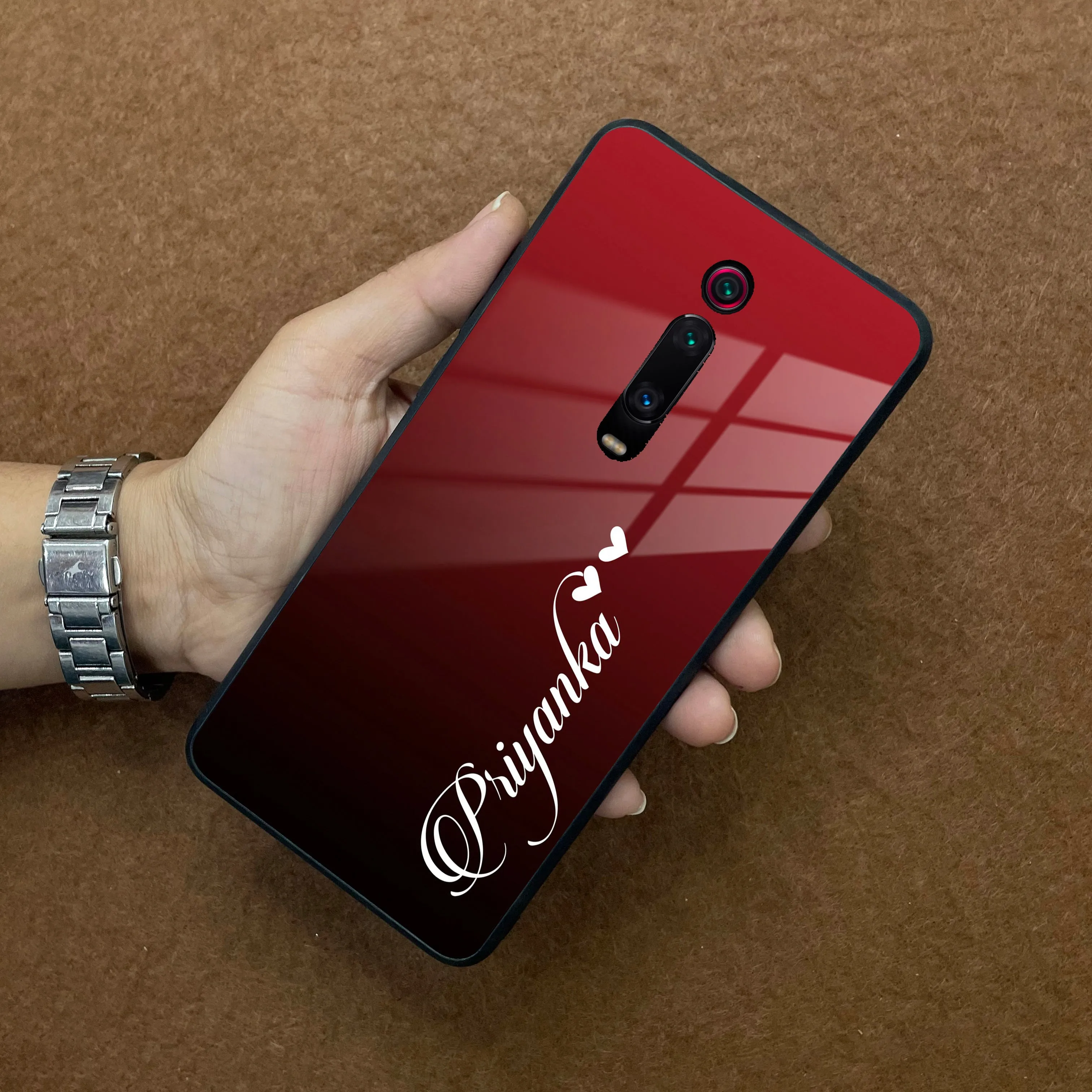 Customize Name Gradient Glass Case Cover Red Wine For Redmi/Xiaomi