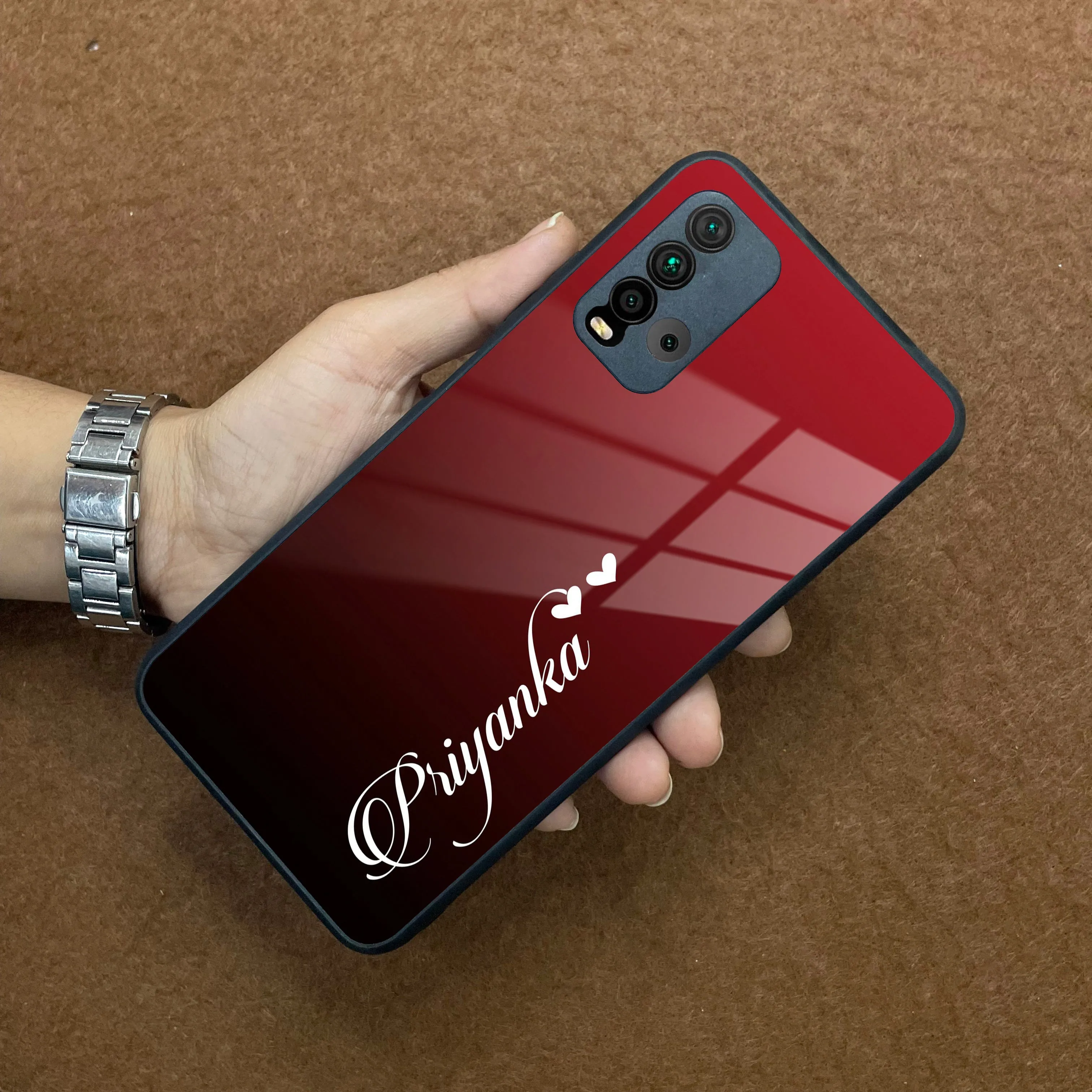 Customize Name Gradient Glass Case Cover Red Wine For Redmi/Xiaomi