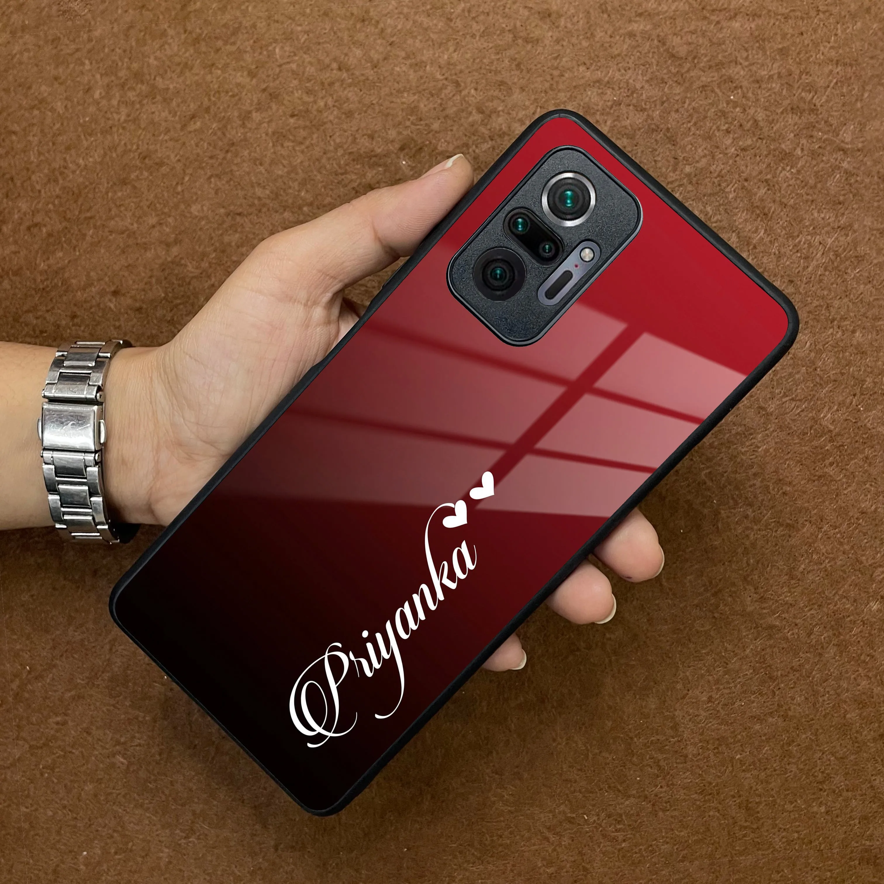 Customize Name Gradient Glass Case Cover Red Wine For Redmi/Xiaomi