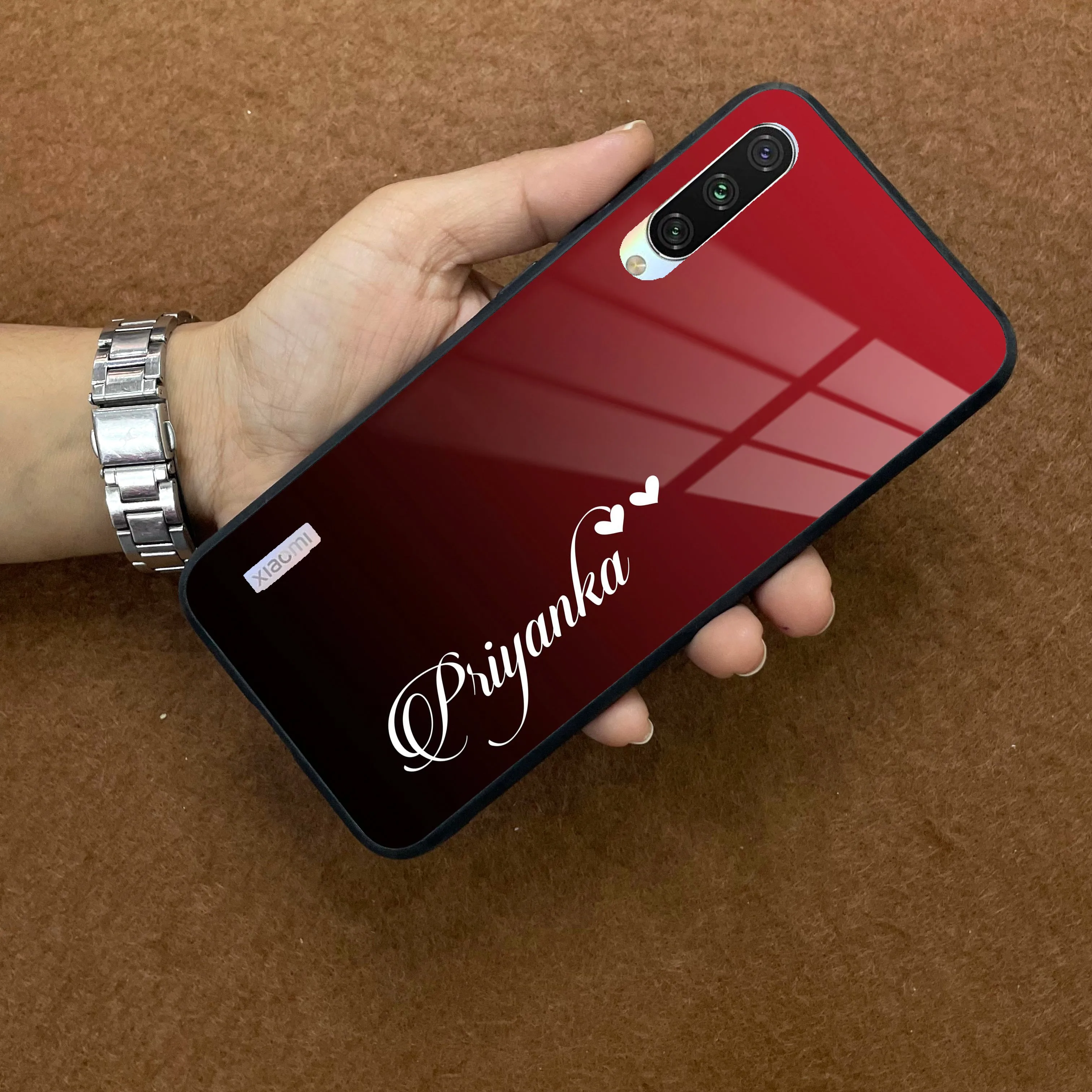Customize Name Gradient Glass Case Cover Red Wine For Redmi/Xiaomi