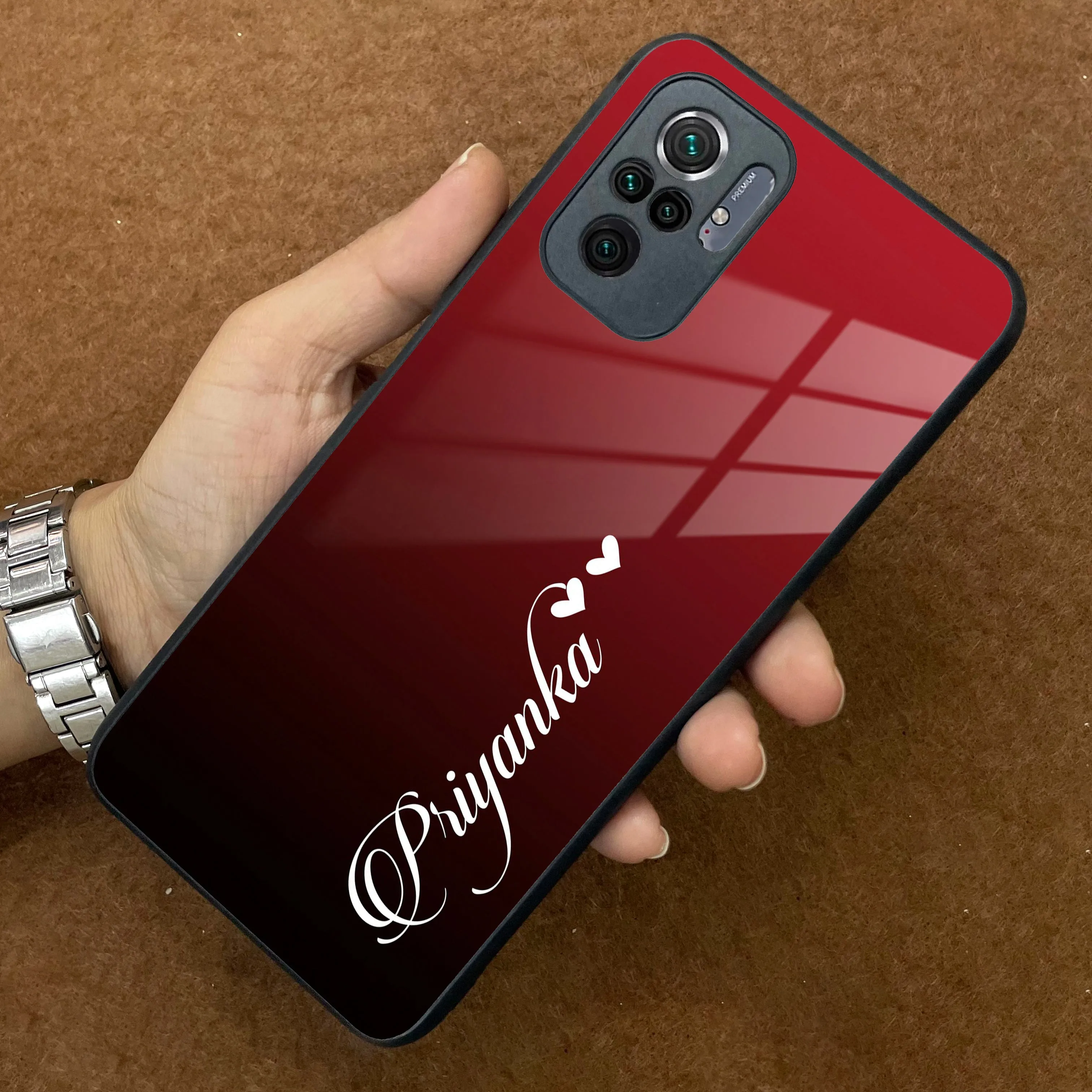 Customize Name Gradient Glass Case Cover Red Wine For Redmi/Xiaomi
