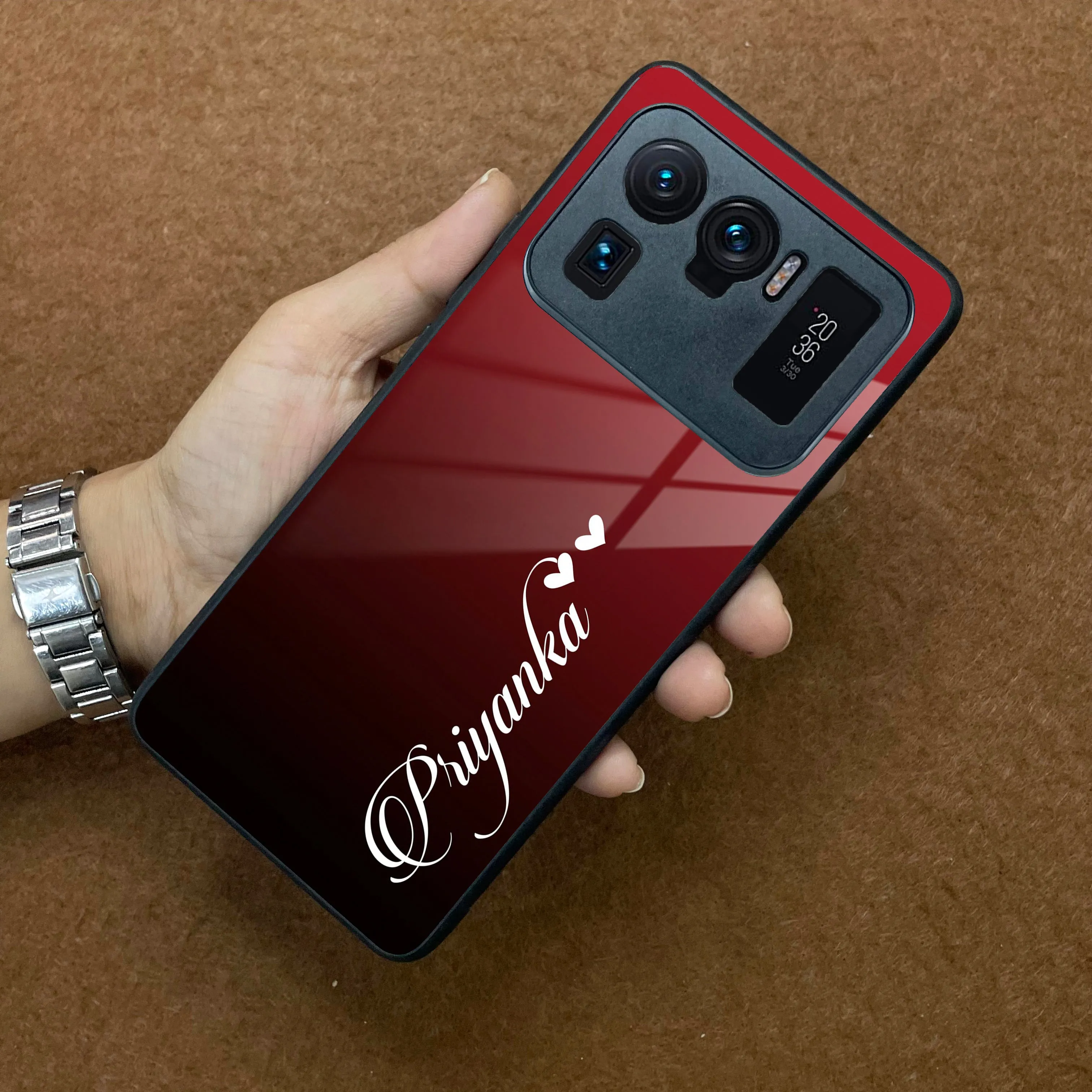 Customize Name Gradient Glass Case Cover Red Wine For Redmi/Xiaomi