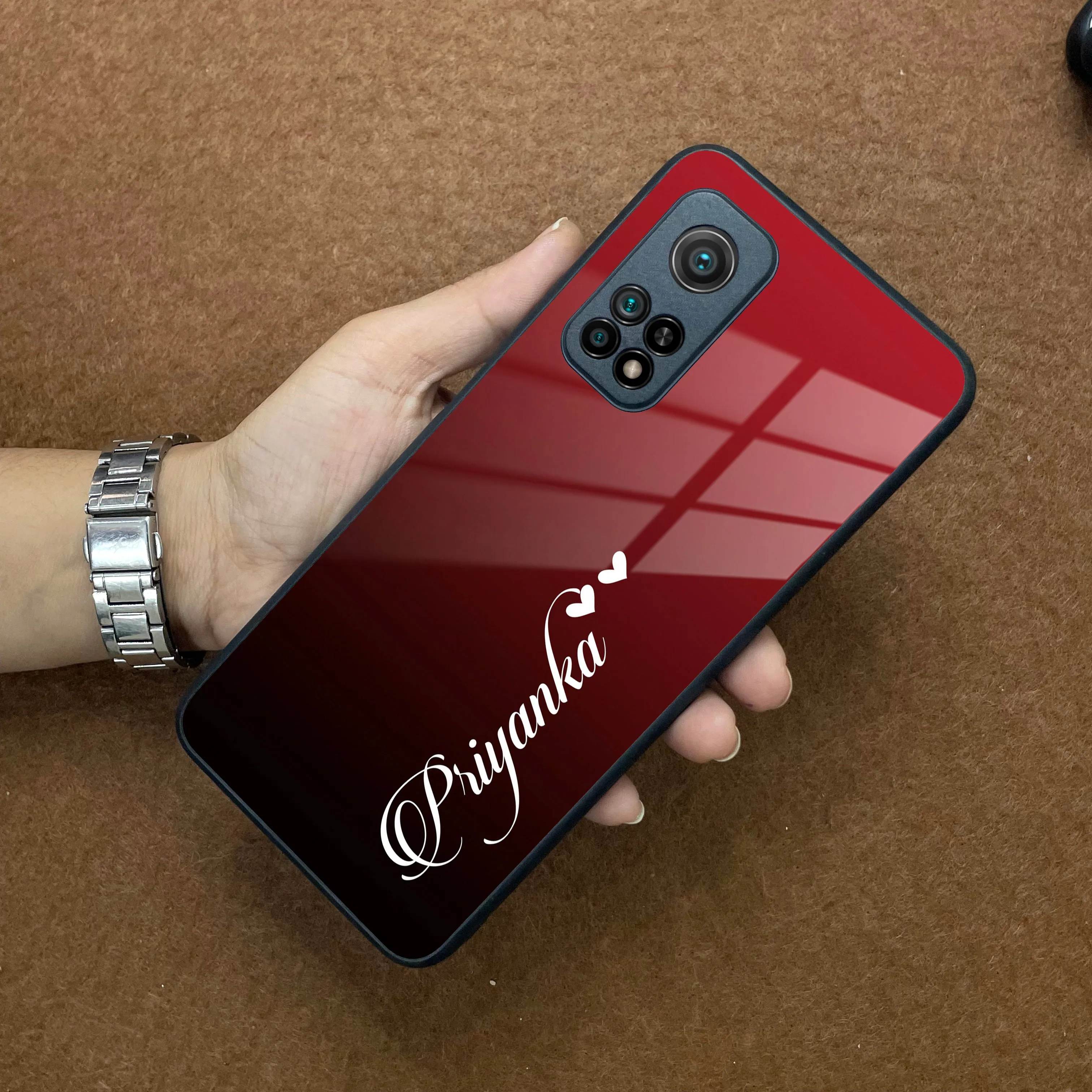 Customize Name Gradient Glass Case Cover Red Wine For Redmi/Xiaomi