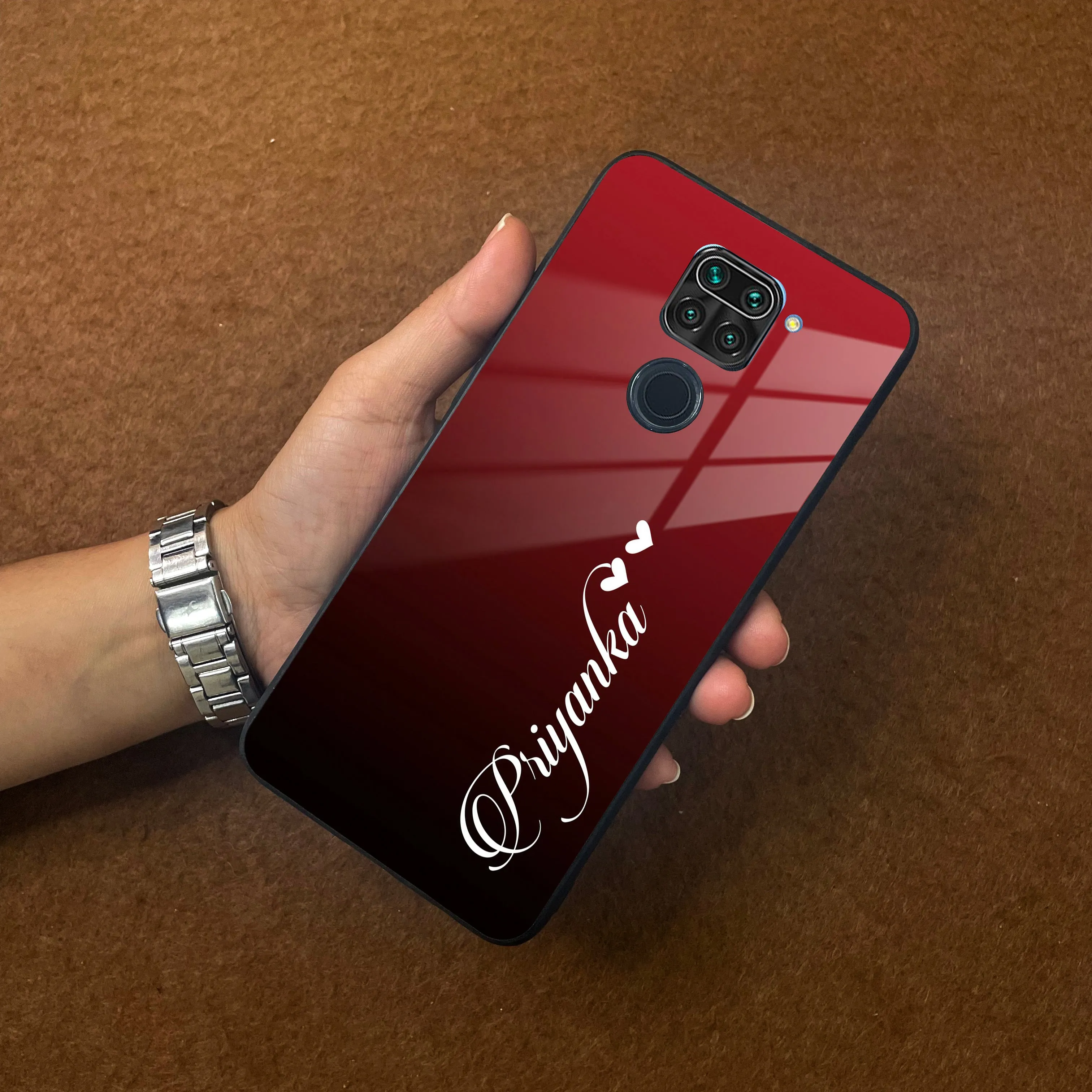 Customize Name Gradient Glass Case Cover Red Wine For Redmi/Xiaomi