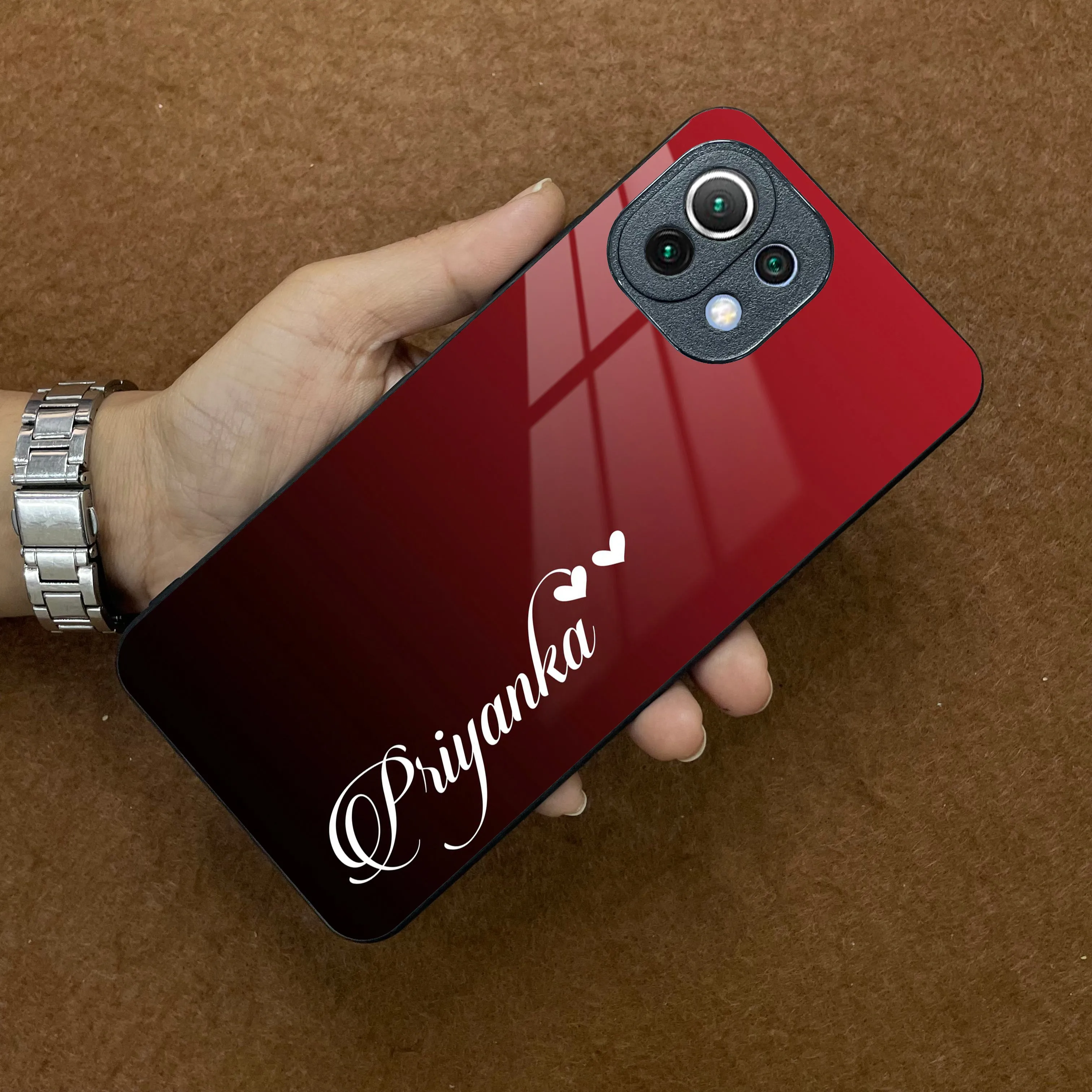 Customize Name Gradient Glass Case Cover Red Wine For Redmi/Xiaomi