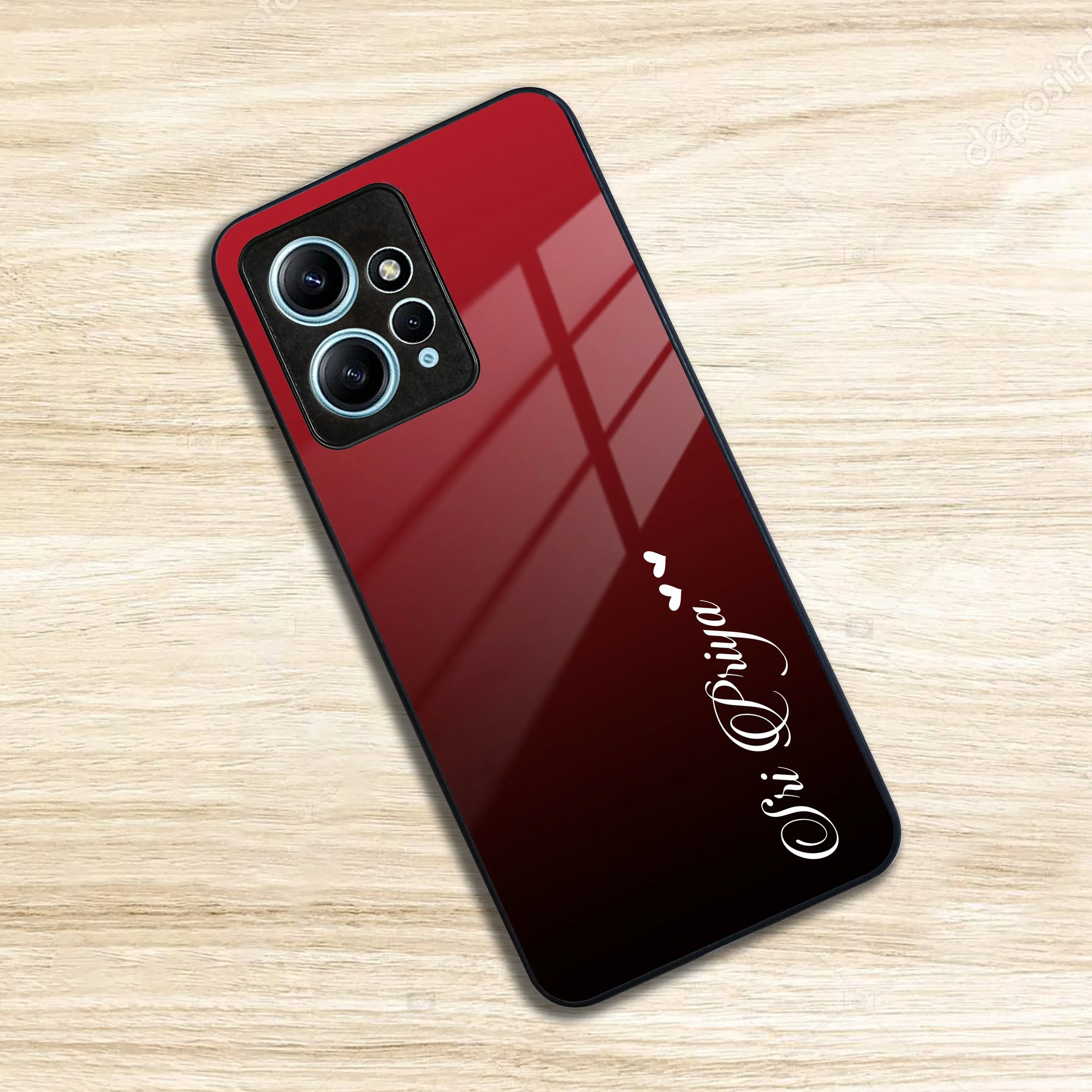 Customize Name Gradient Glass Case Cover Red Wine For Redmi/Xiaomi