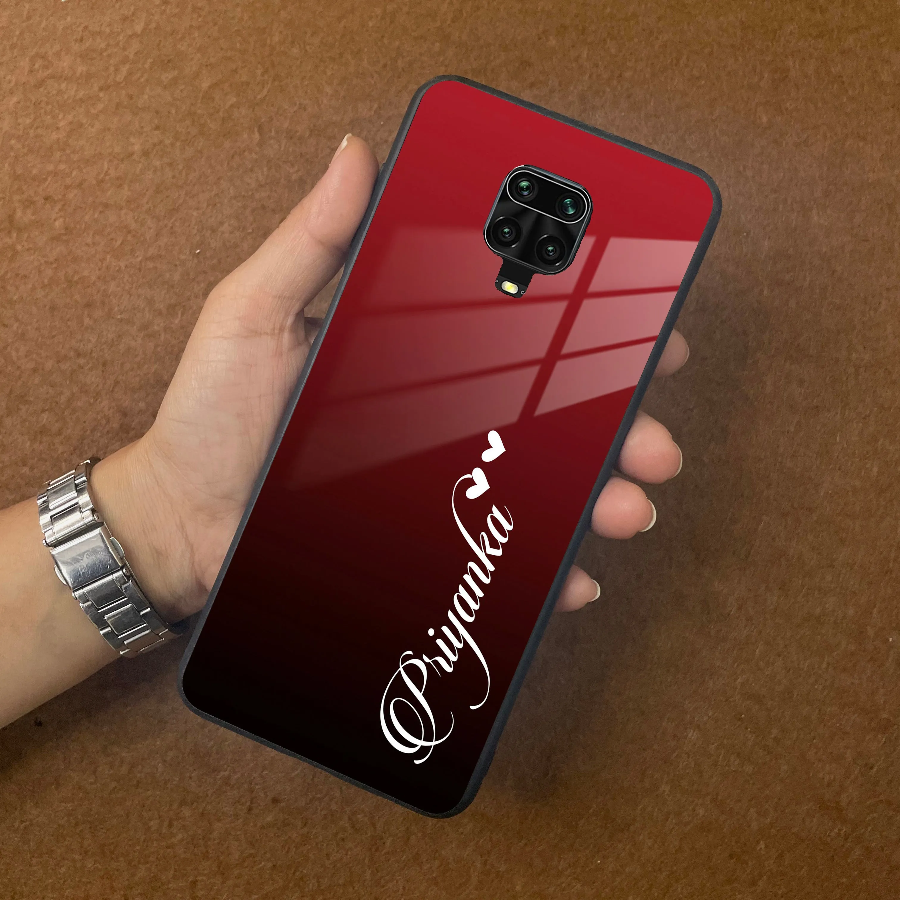 Customize Name Gradient Glass Case Cover Red Wine For Redmi/Xiaomi