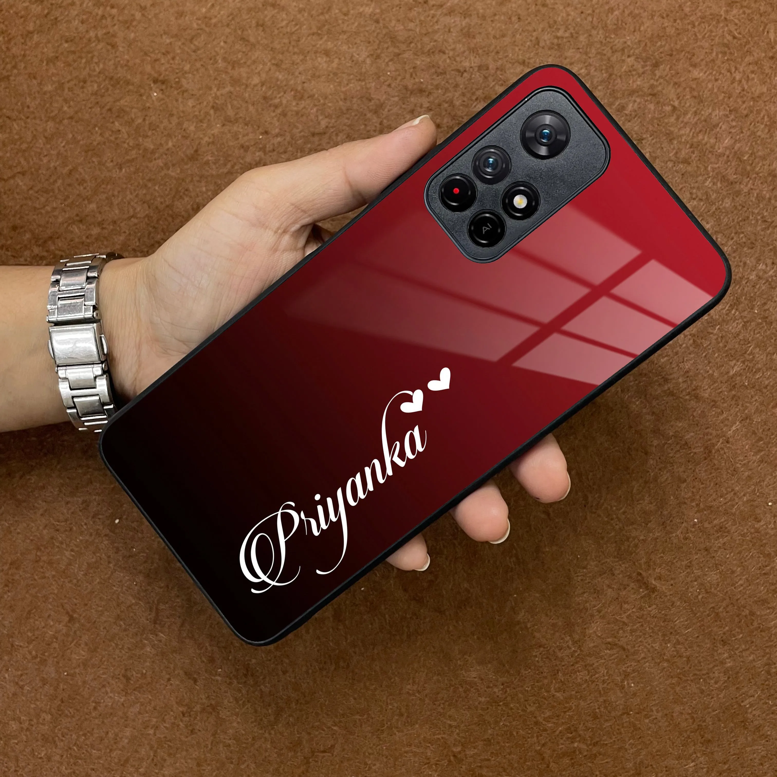 Customize Name Gradient Glass Case Cover Red Wine For Redmi/Xiaomi
