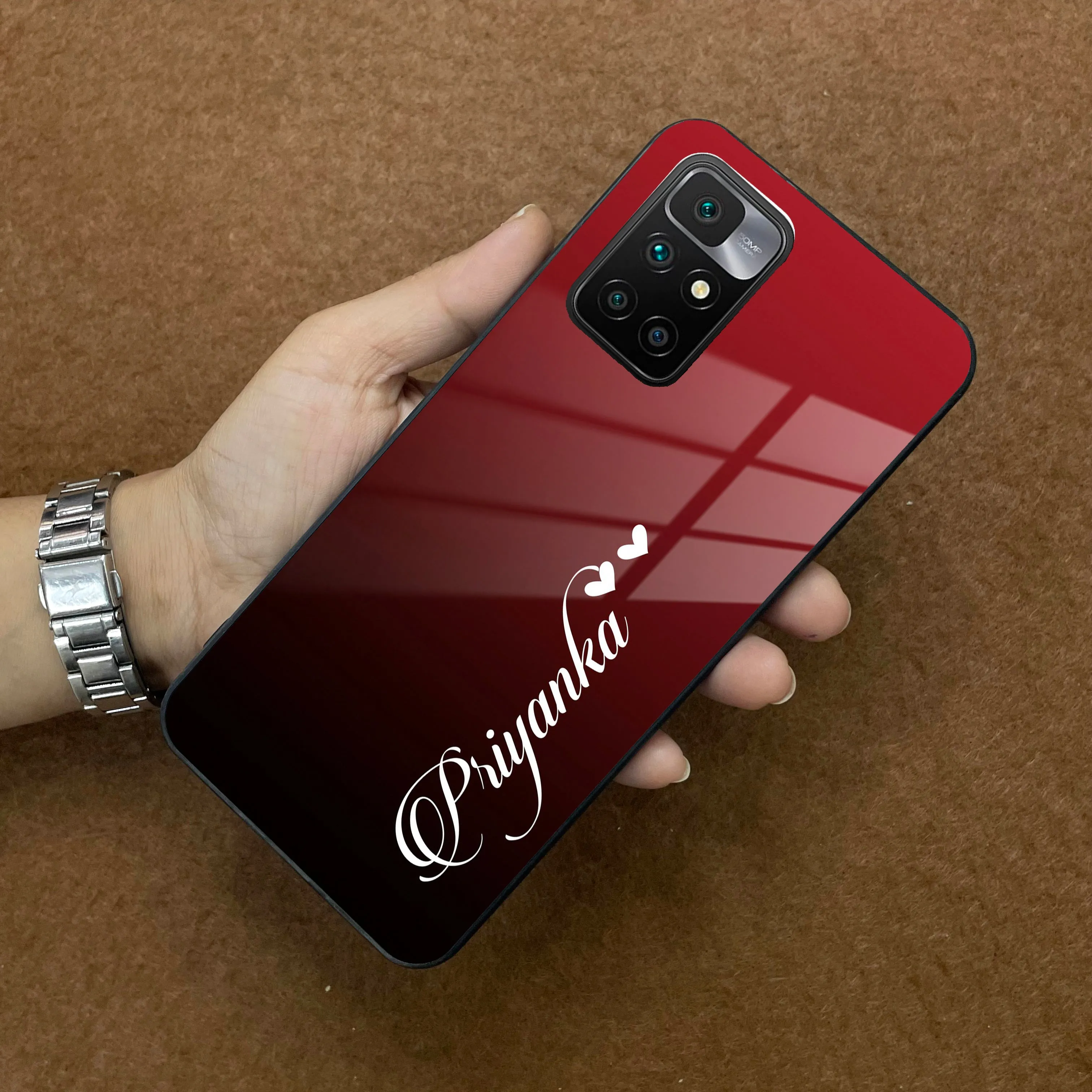 Customize Name Gradient Glass Case Cover Red Wine For Redmi/Xiaomi