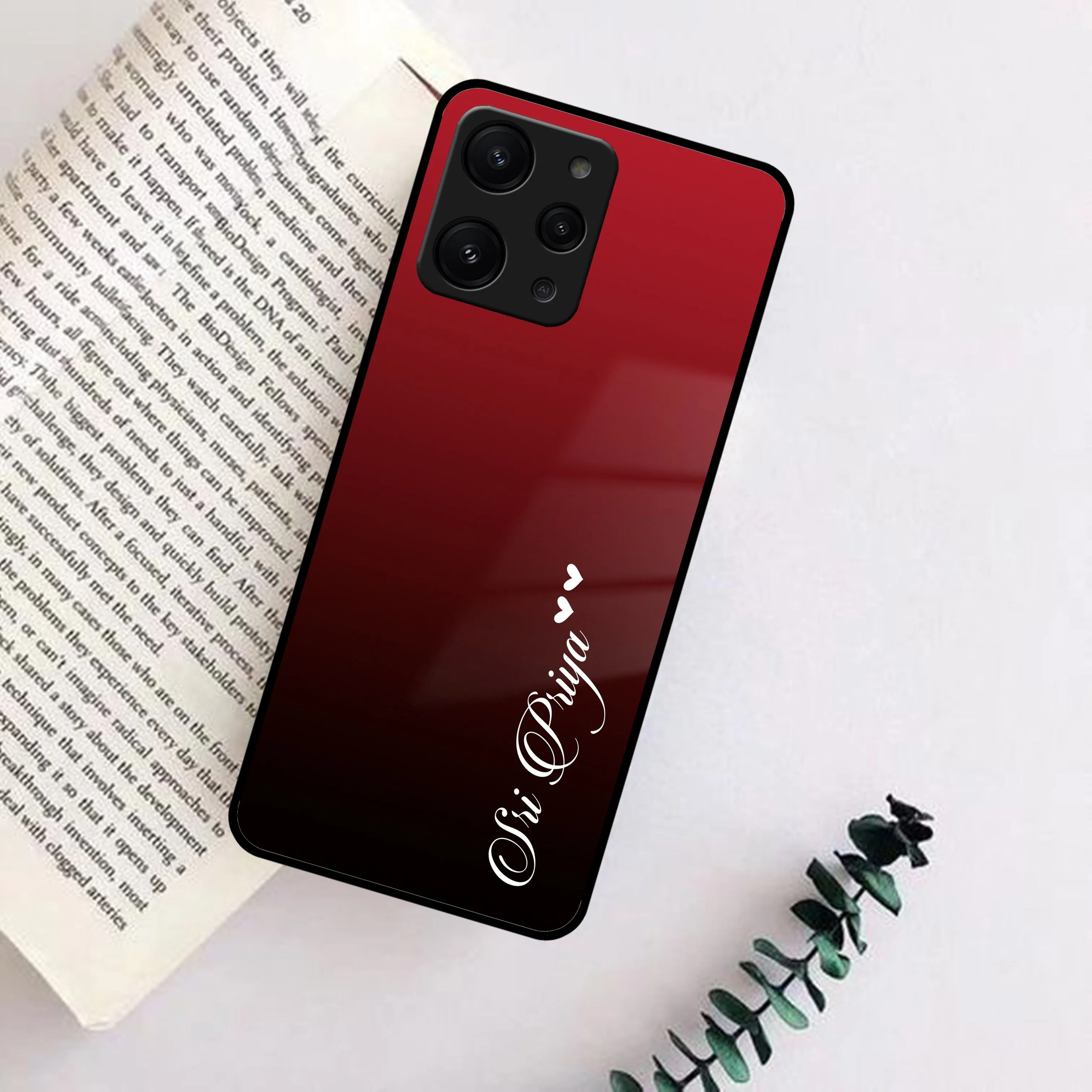 Customize Name Gradient Glass Case Cover Red Wine For Redmi/Xiaomi