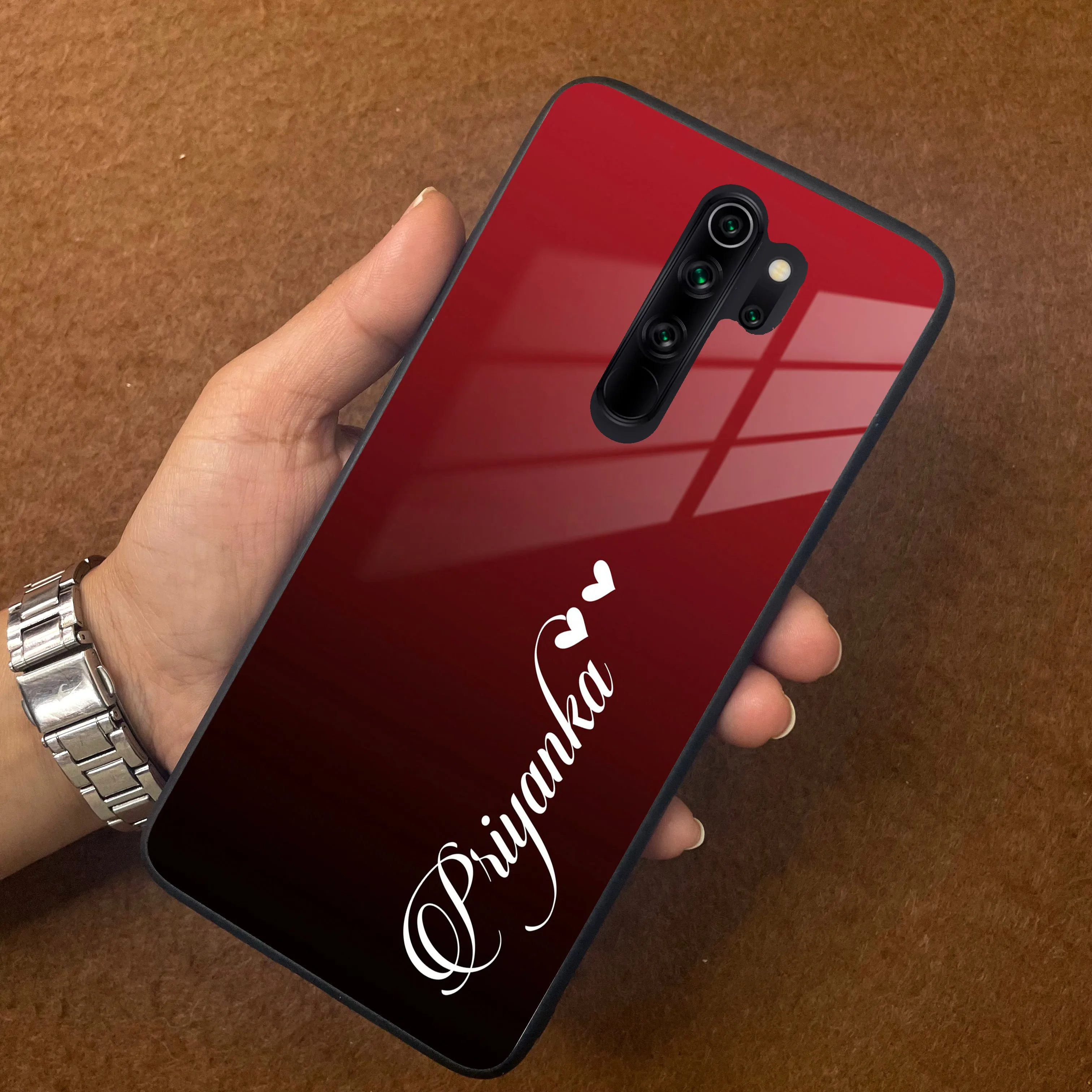 Customize Name Gradient Glass Case Cover Red Wine For Redmi/Xiaomi