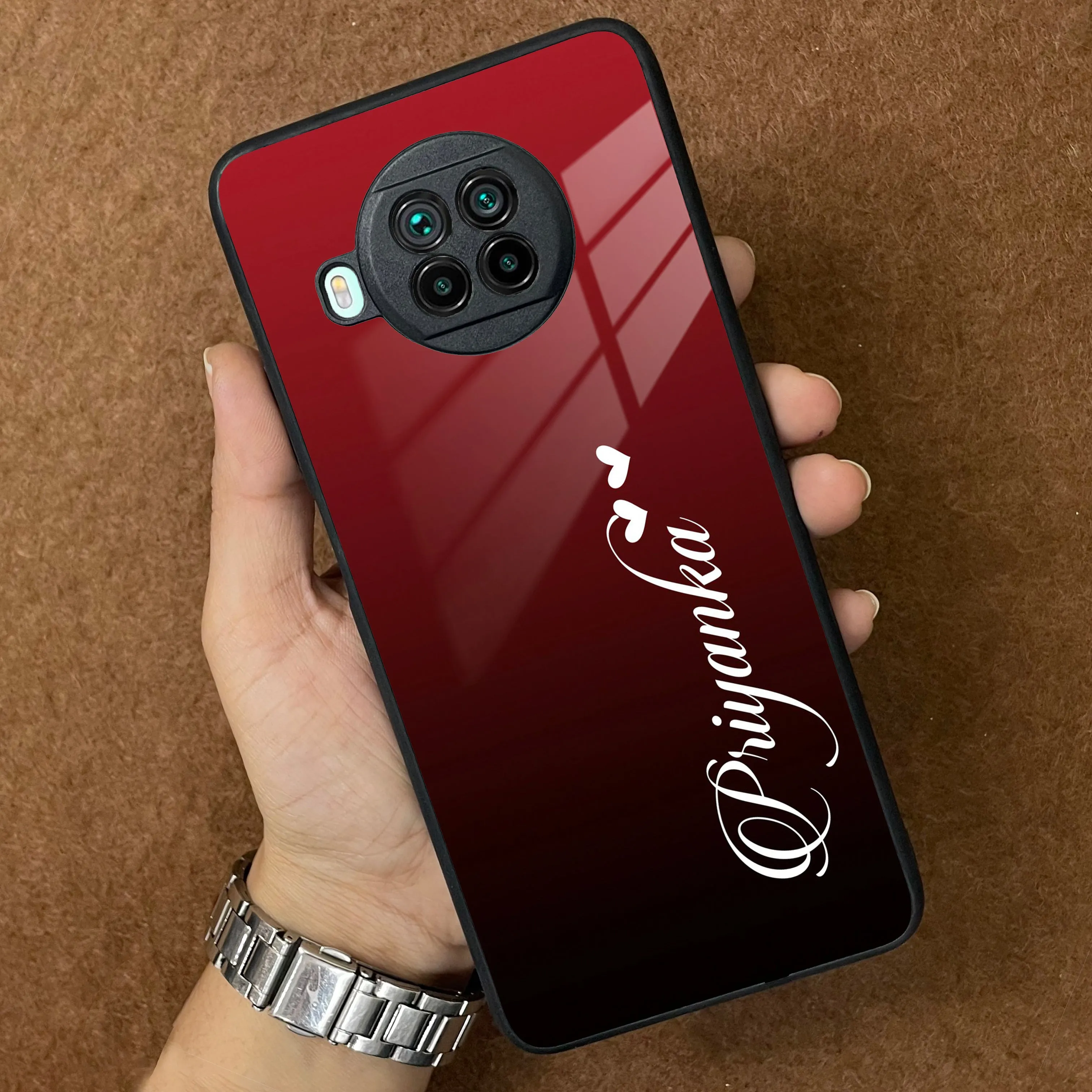 Customize Name Gradient Glass Case Cover Red Wine For Redmi/Xiaomi