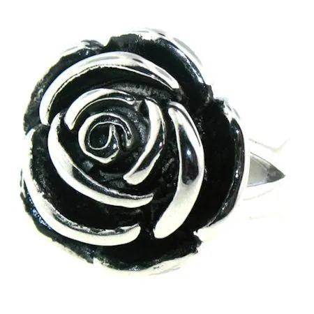 Detailed Rose Stainless Steel Polished Ring / SCR3027