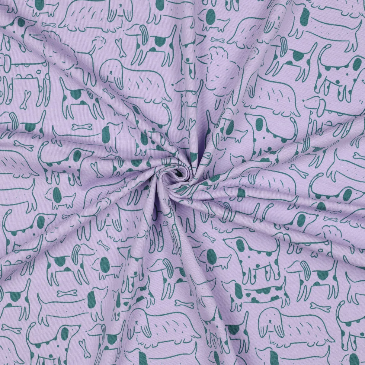 Dog Park on Lilac Cotton Jersey Fabric
