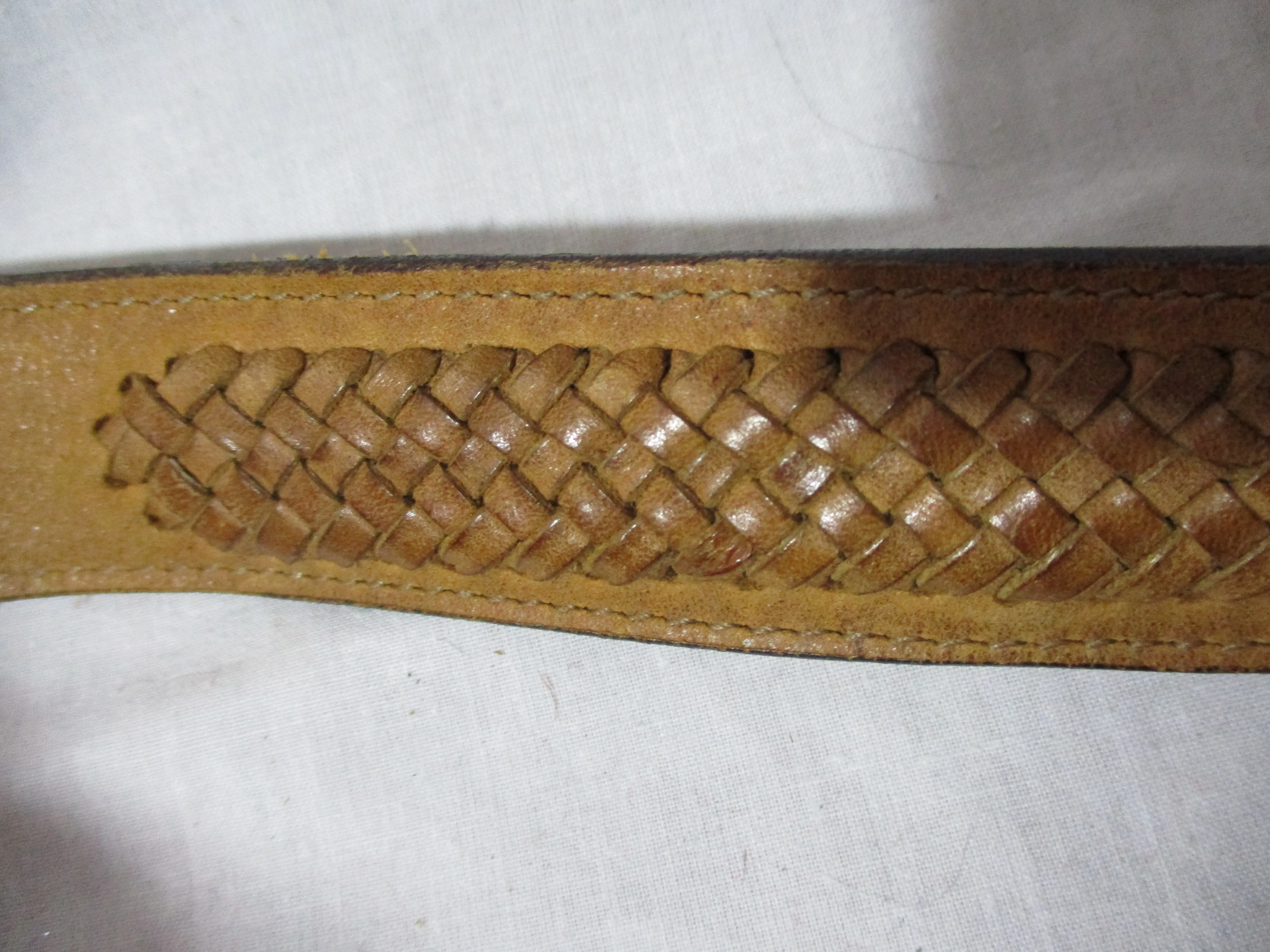 DOS AMIGOS STERLING SILVER FETISH BEAR Tanned Braided Leather Belt MEXICO 40/100