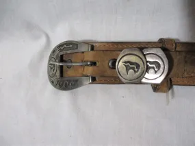 DOS AMIGOS STERLING SILVER FETISH BEAR Tanned Braided Leather Belt MEXICO 40/100