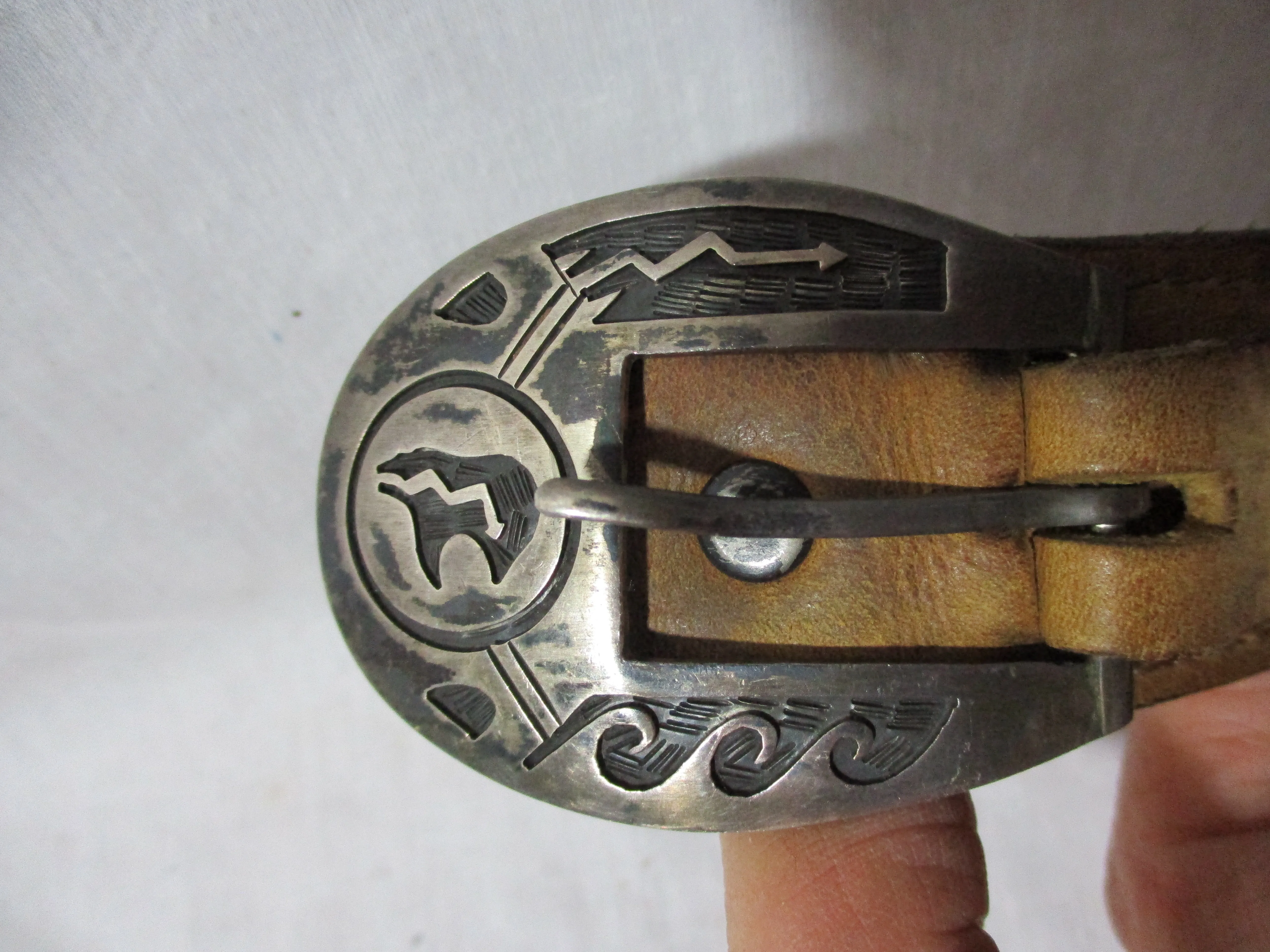 DOS AMIGOS STERLING SILVER FETISH BEAR Tanned Braided Leather Belt MEXICO 40/100