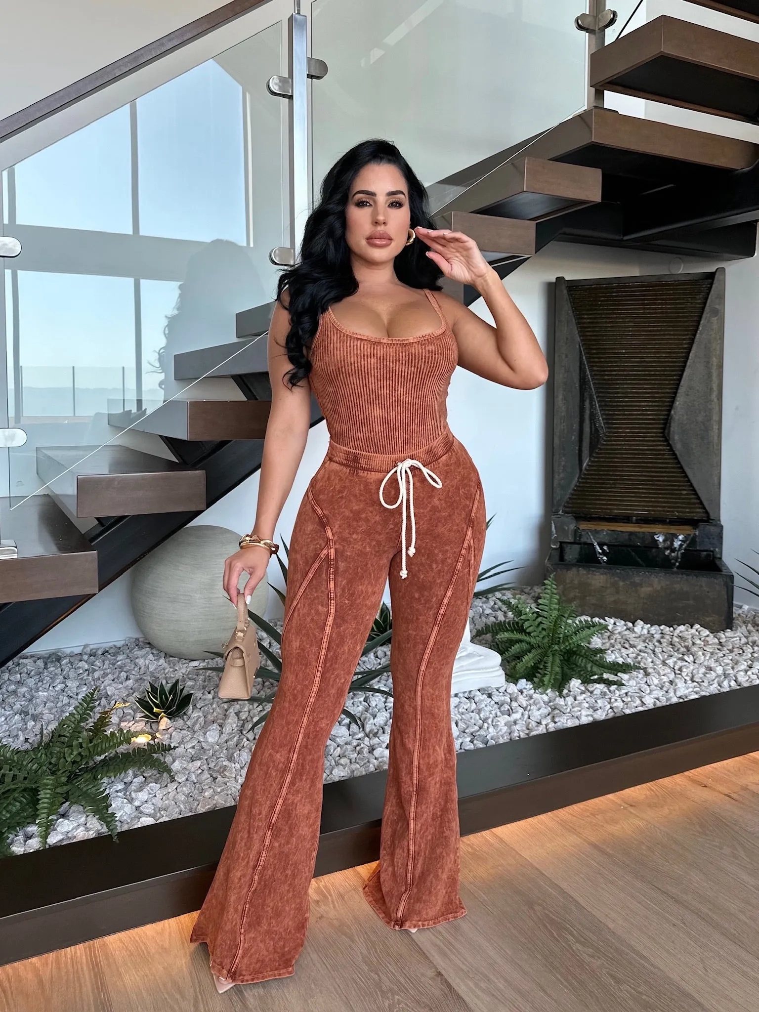Dreamy Choice Ribbed Pant Set Orange