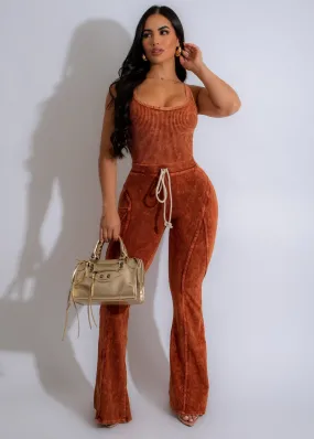 Dreamy Choice Ribbed Pant Set Orange