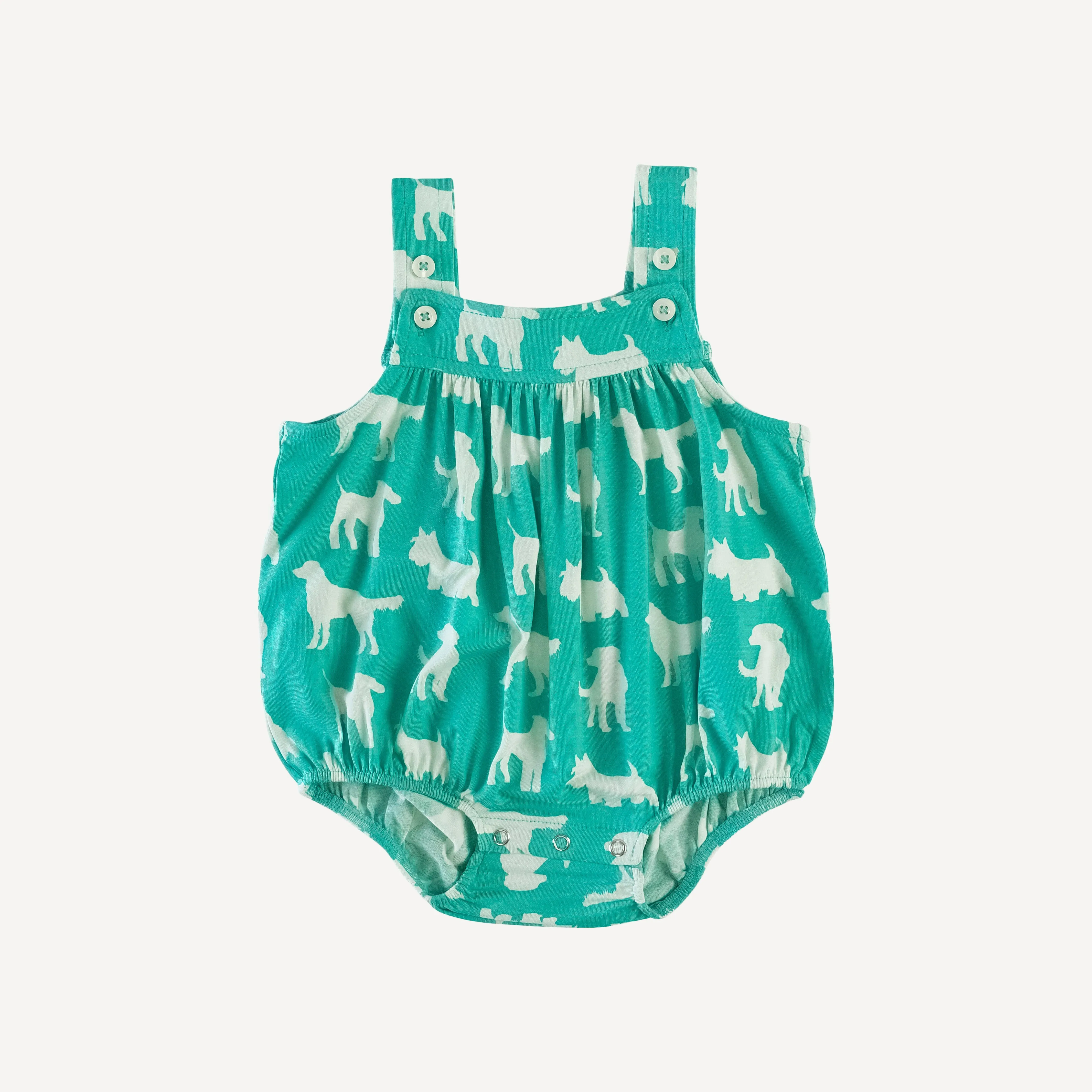 gathered overall bubble | dog silhouette | bamboo