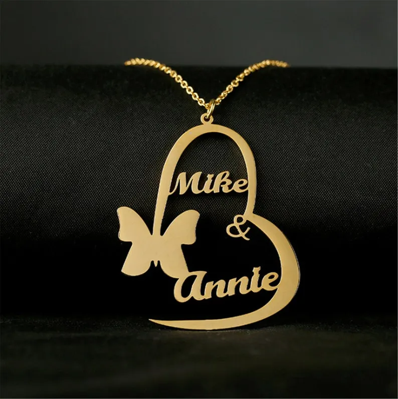Gold Plated Heart & Butterfly Name Necklace