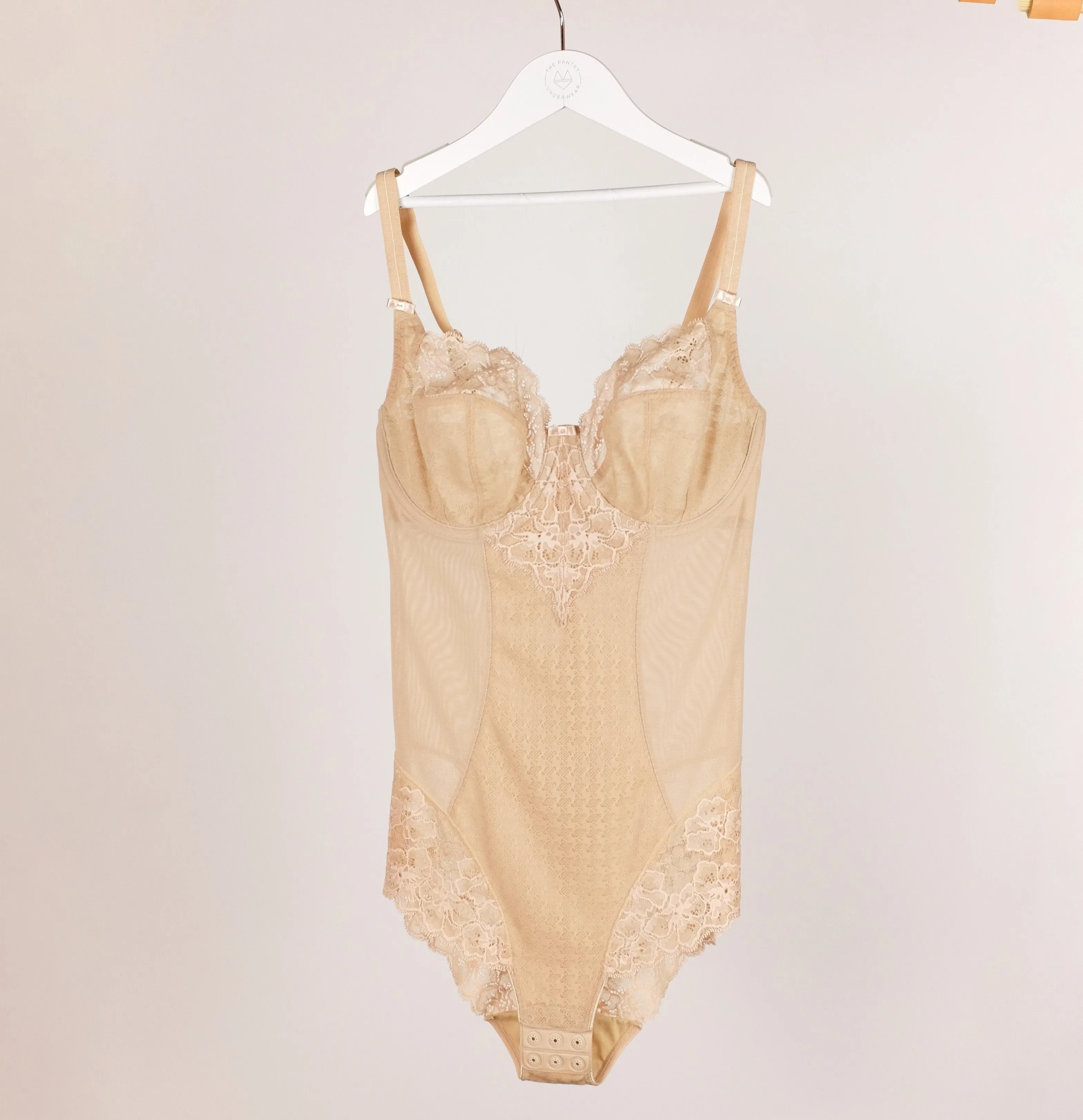Houndstooth & floral lace body [Beige]