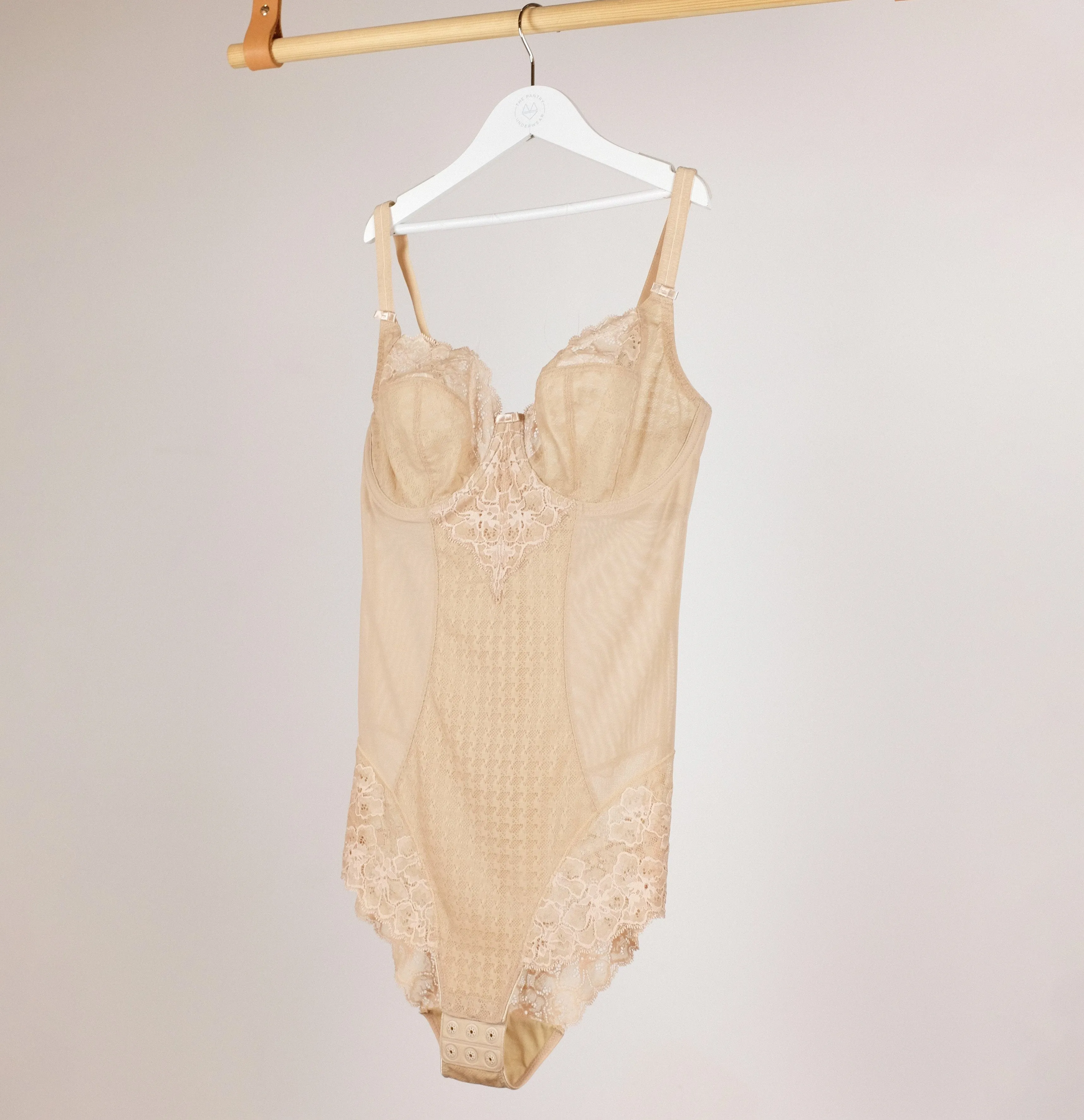 Houndstooth & floral lace body [Beige]