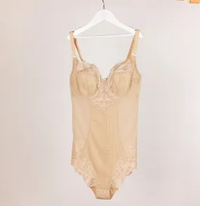 Houndstooth & floral lace body [Beige]