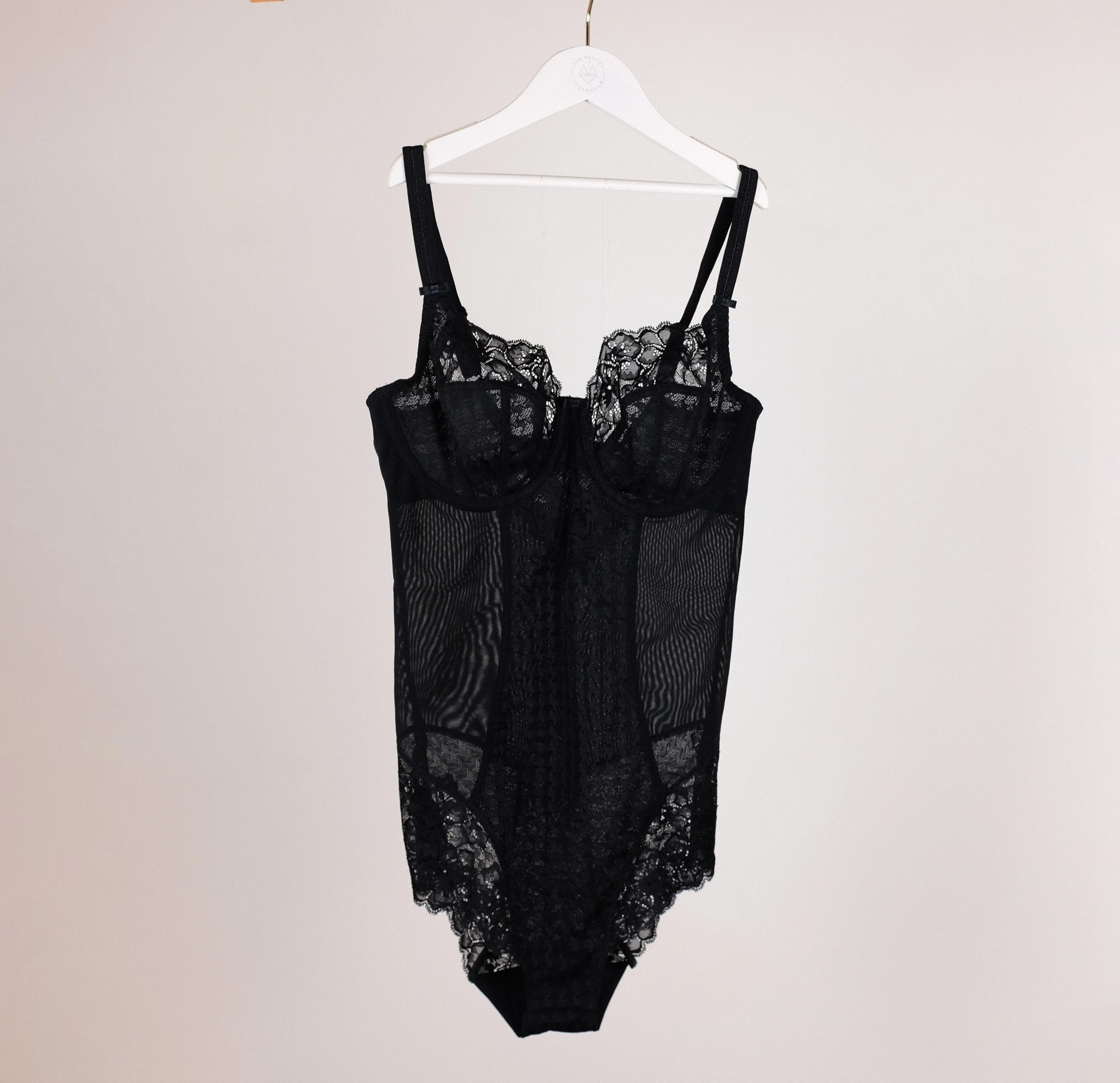 Houndstooth & floral lace body [Black]