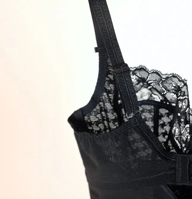 Houndstooth & floral lace body [Black]