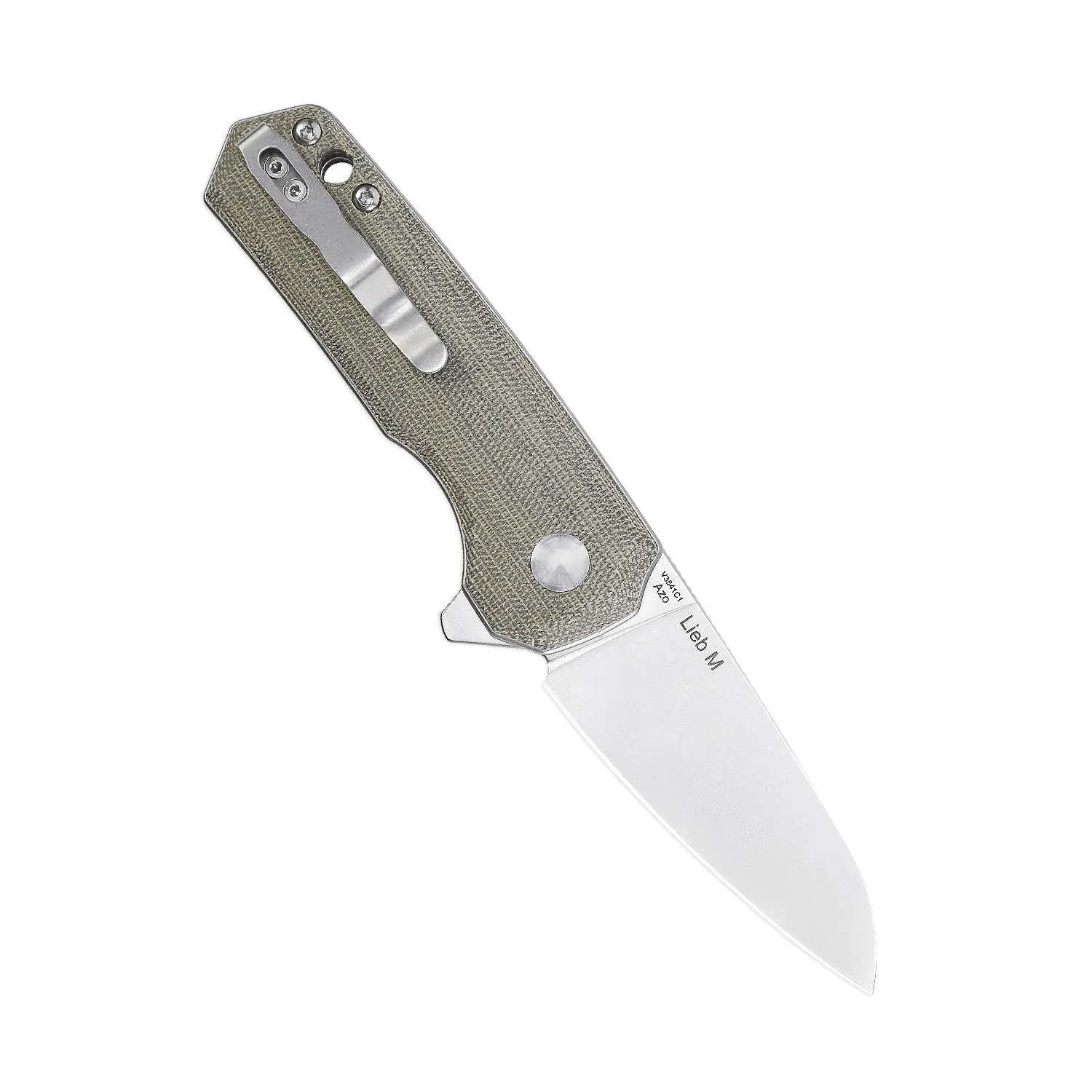 Kizer Azo Lieb M Button Lock Green Micarta V3541C1 (2.98 Stonewash)