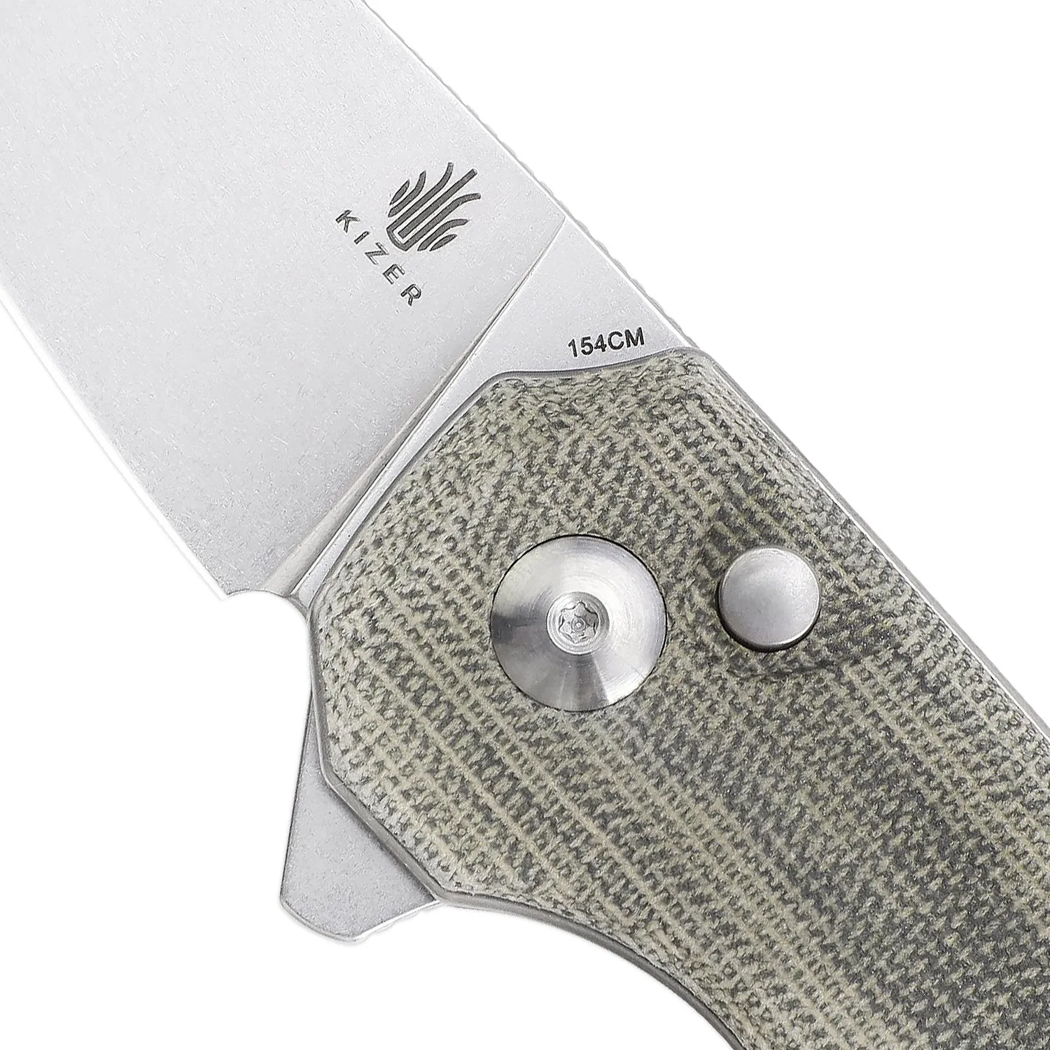 Kizer Azo Lieb M Button Lock Green Micarta V3541C1 (2.98 Stonewash)