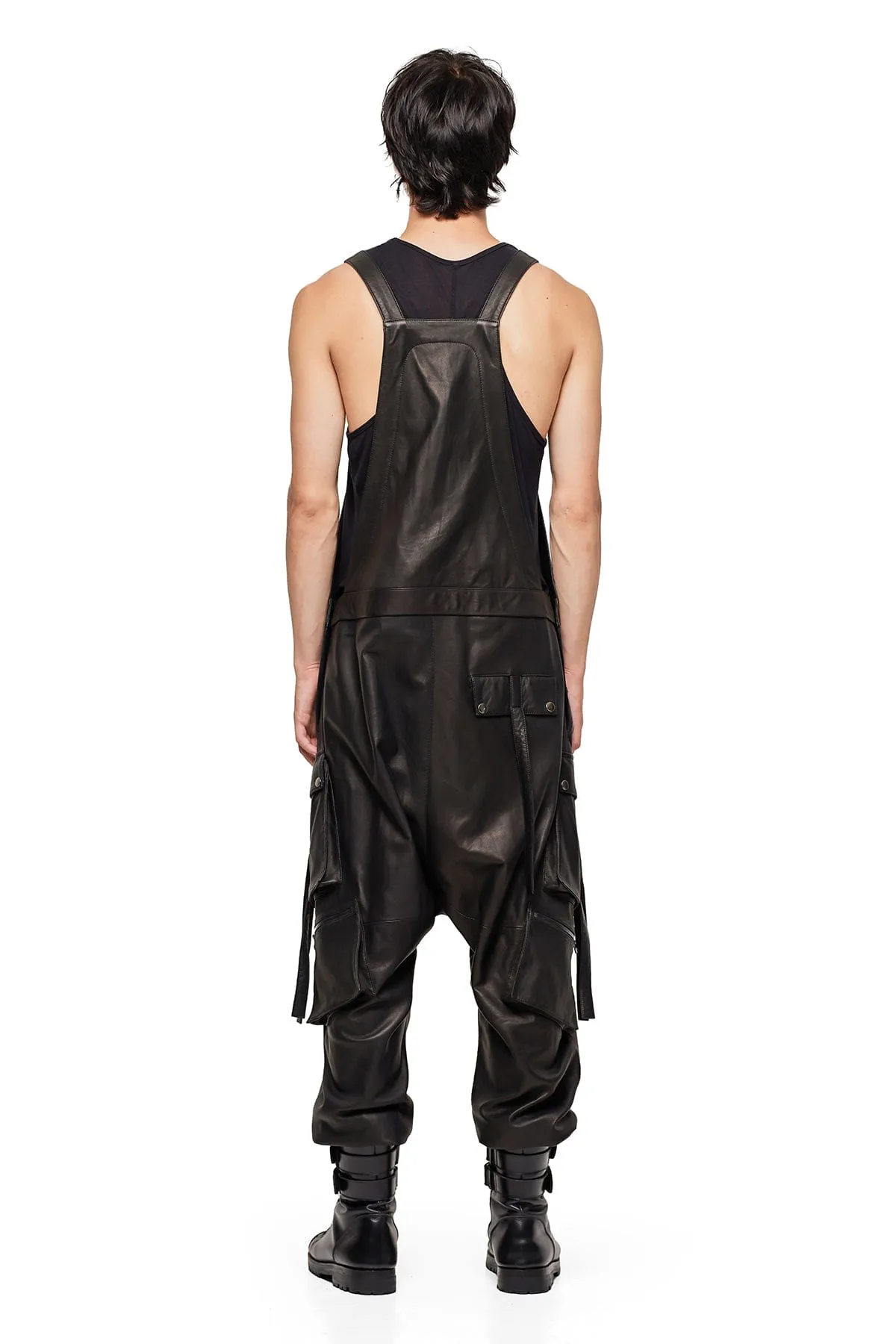 LEATHER OVERALLS IN BLACK