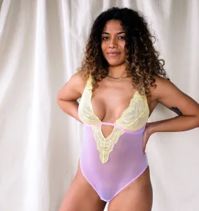 Lemon lace & violet mesh underwired body